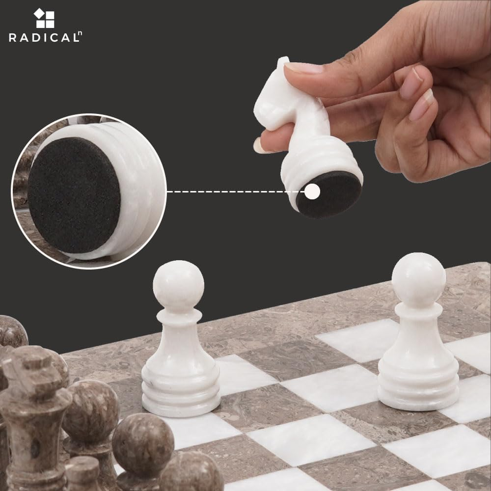 Radicaln 16 Inches Handmade Grey Oceanic and White Marble Full Chess Game Original Marble Chess Set image number 2
