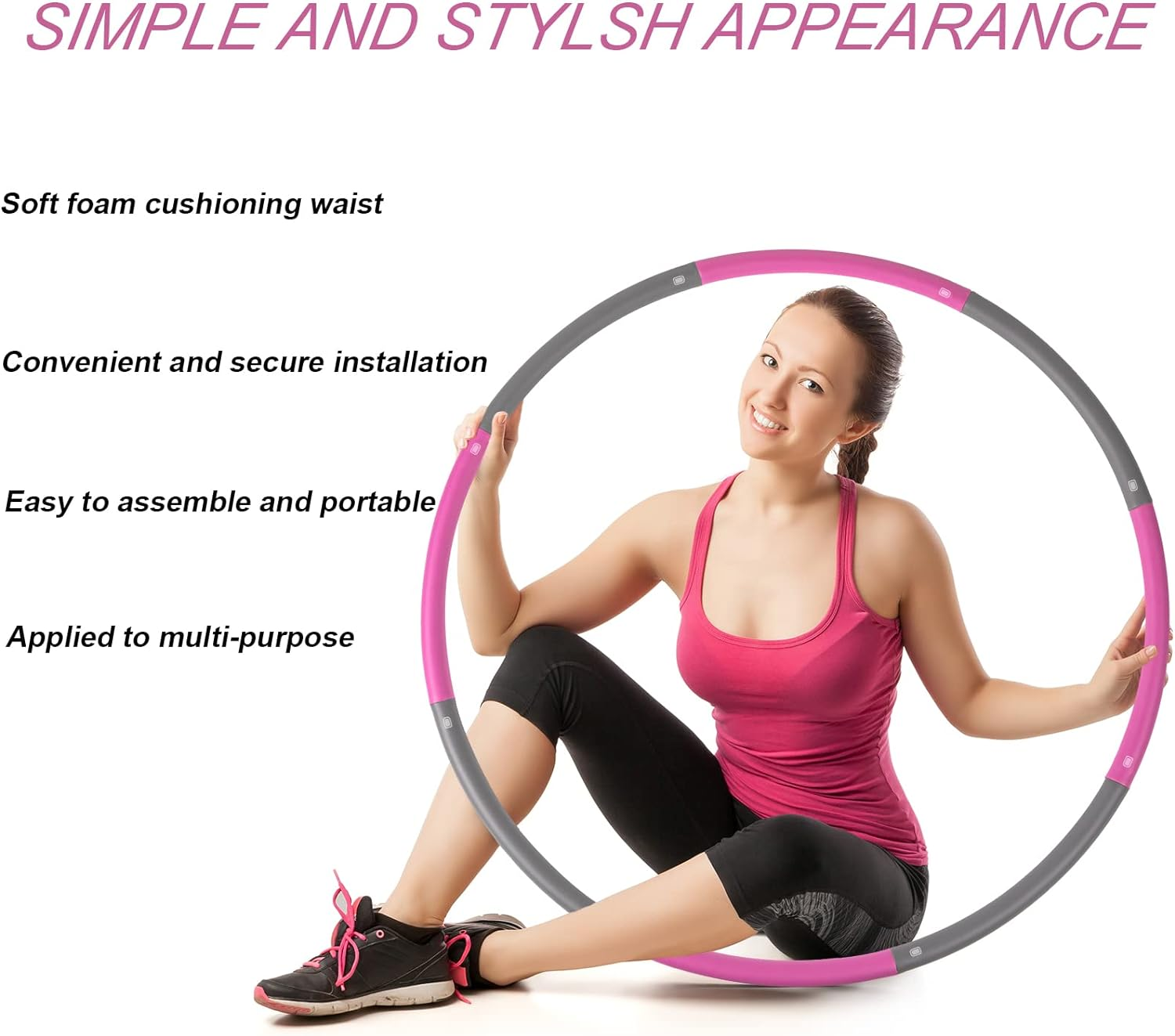 NEOWEEK 2Lb Exercise Hoops for Adults, Adjustable Hoola Weighted Hoop, Detachable Section Soft Fitness Hoop for Weight Loss, Fat Burning, Home Gym Core Workout image number 5