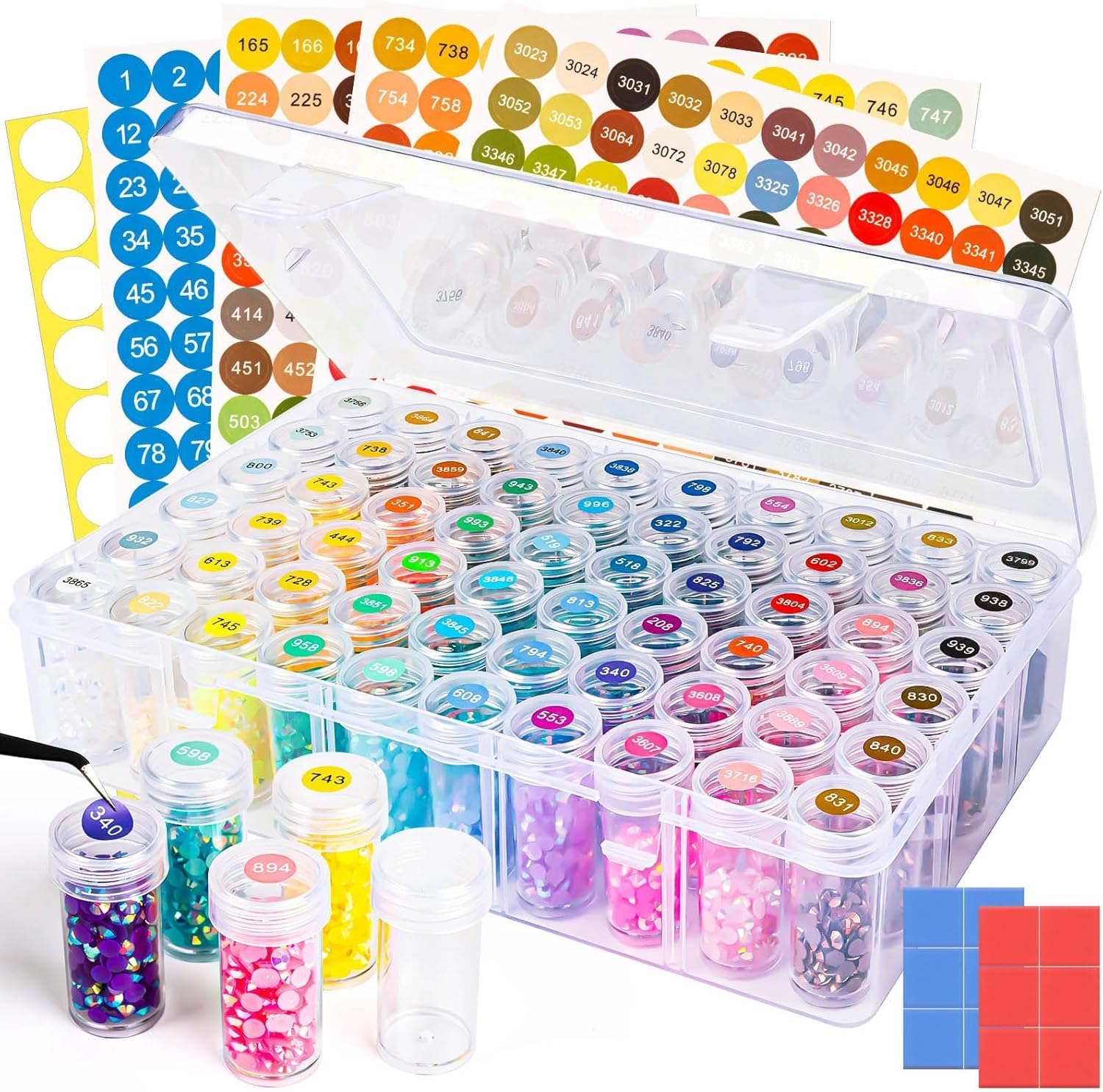 TCSYLSC Diamond Painting Storage Containers Set, 60 Grids Bead Organizer & round Painting Labels & 12 Pcs Dispense, Perfect for DIY Diamond Art Craft & Jewelry Bead Storage image number 1
