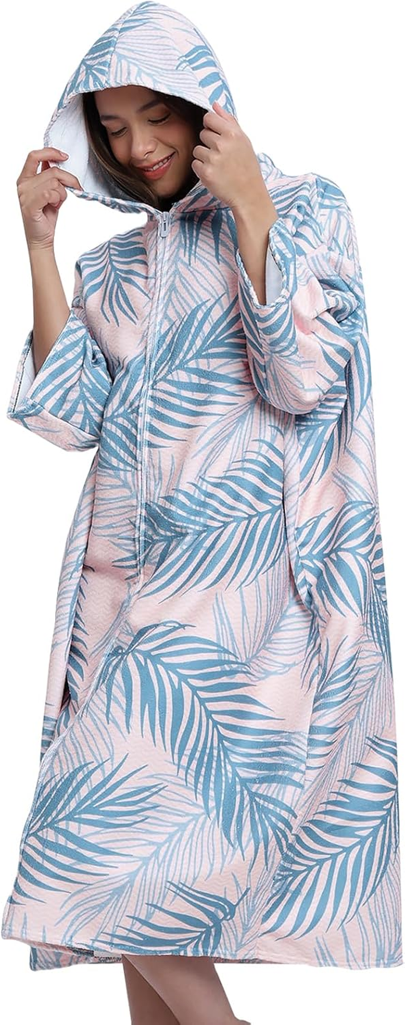 Rdjeokf Changing Towel Robe Hoodie, with Hood | for Changing Out of Your Wetsuit and Keeping Warm, for Surfing, Swim Team and Water Polo, Lightweight, One Size Fits Most (Pink)