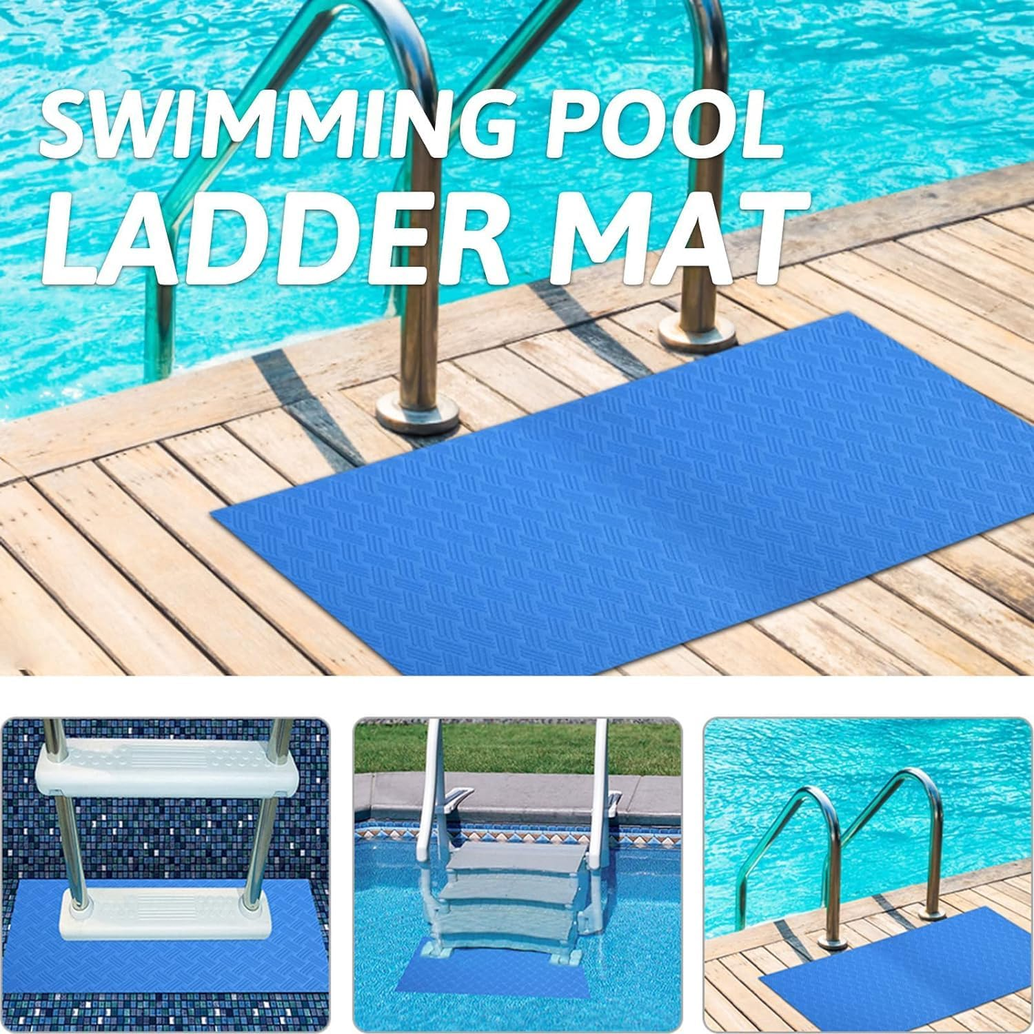 Swimming Pool Ladder Step Mat 16"X36" Non-Slip Protective Stability Swimming Pool Step Pad Waterproof Pool Mat anti Slip Protector Pad for above Ground Pools Liner and Stairs image number 6