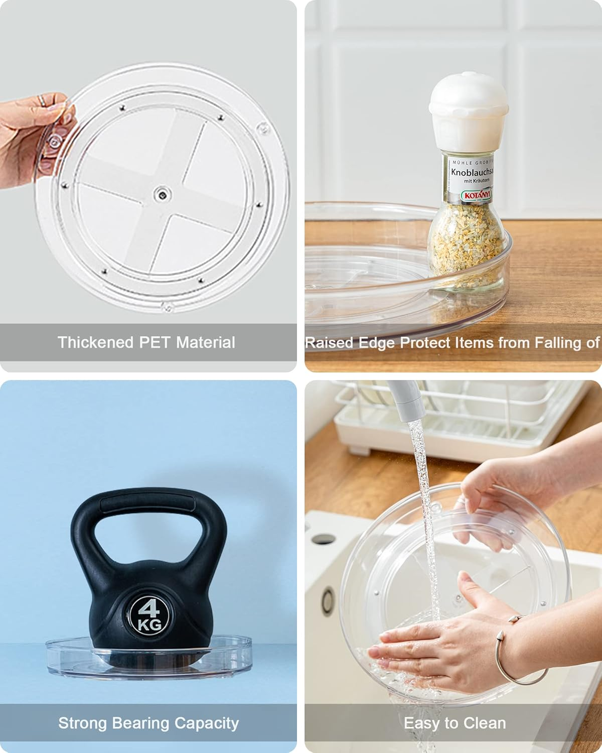 Roninkier 9-Inch Clear Plastic Lazy Susan &ndash; 2-Pack Spice Rack Storage &ndash; Holds up to 10 Pounds image number 4