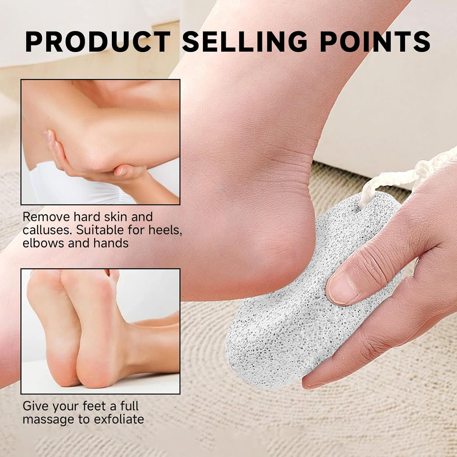 Shingidea 4 Pcs Natural Lava Pumice Stone for Feet Callus Remover, 9X6X2.6Cm Grey Exfoliating Foot File and Pedicure Tools, Hard Skin Dead Removal Professional Care Home Spa Treatment image number 4