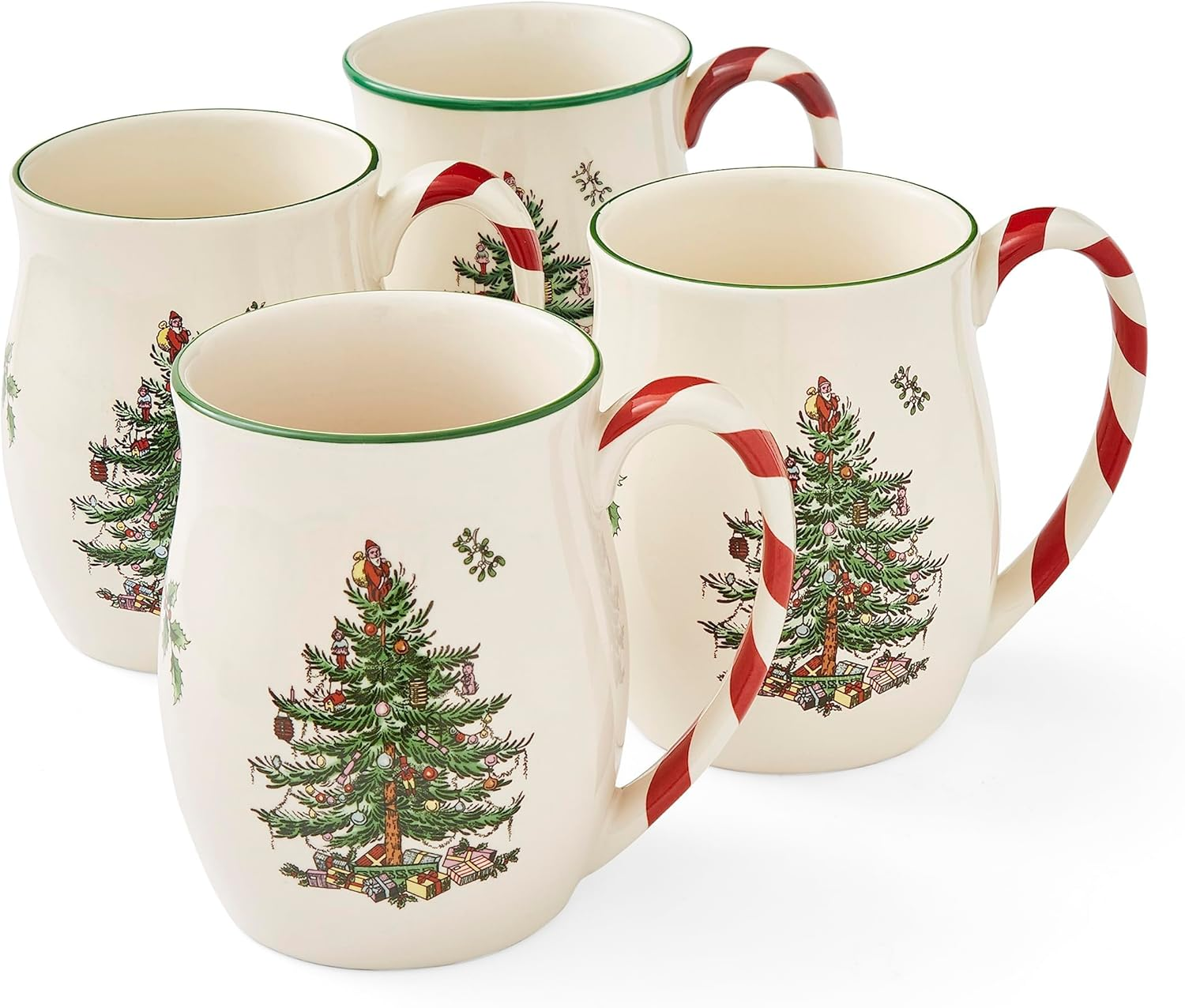 Spode Christmas Tree Mugs with Peppermint Handles Set of 4 image number 3