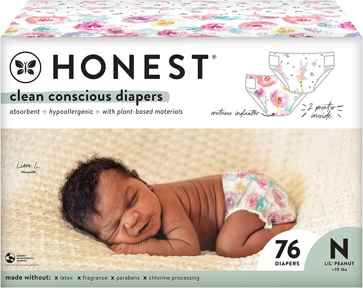 The Honest Company, Club Box, Clean Conscious Diapers, Rose Blossom + Tutu Cute, Size 0 Newborn, 76 Count image number 1