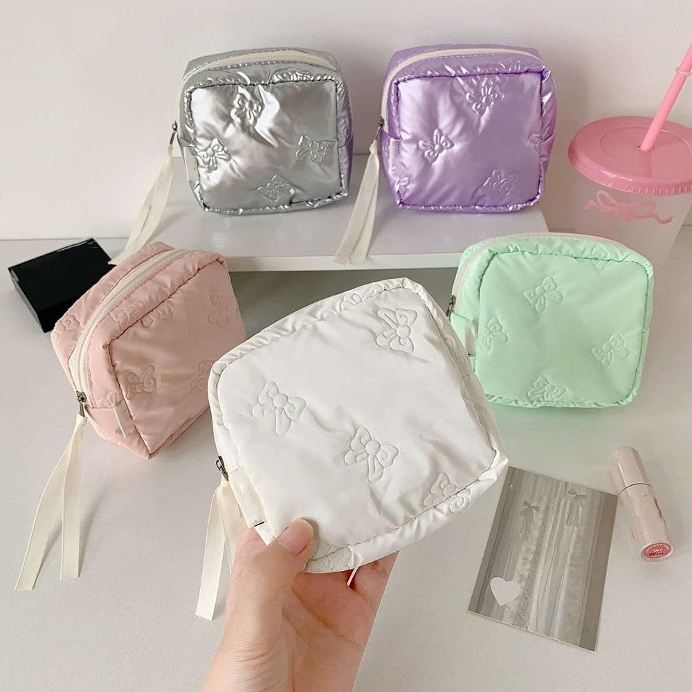Small Makeup Bag for Purse Bow Mini Cosmetics Bag Cute Square Makeup Pouch Travel Mini Makeup Bag Portable Toiletry Cosmetic Pouch, Style 4, Simple - Style 2 image number 4