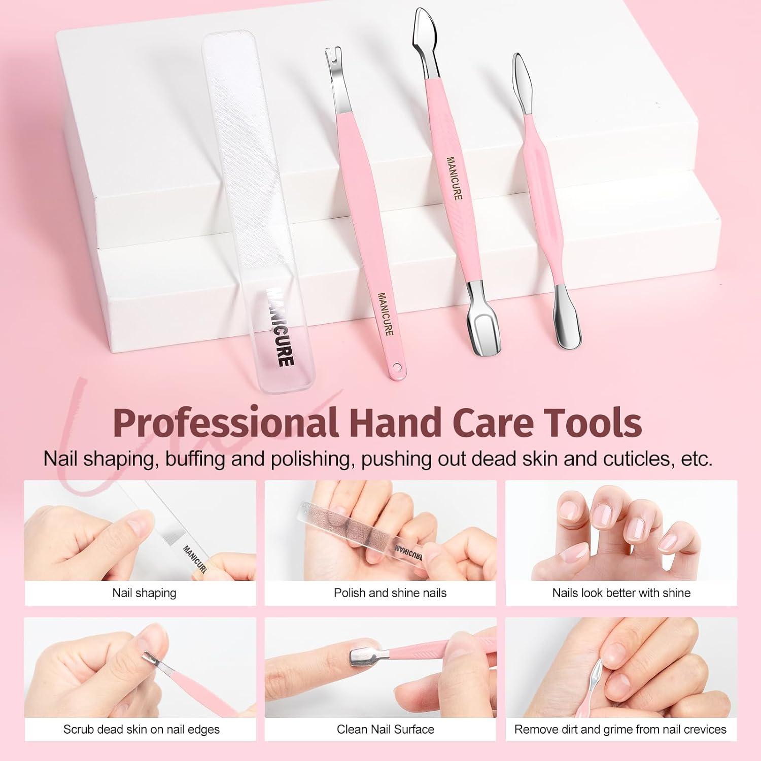 Nail Kit, 13-In-1 Professional Manicure and Pedicure Set with Nail Clippers, Nail Clippers Set Cuticle Trimmer, Facial Care Tools（Pink) image number 3