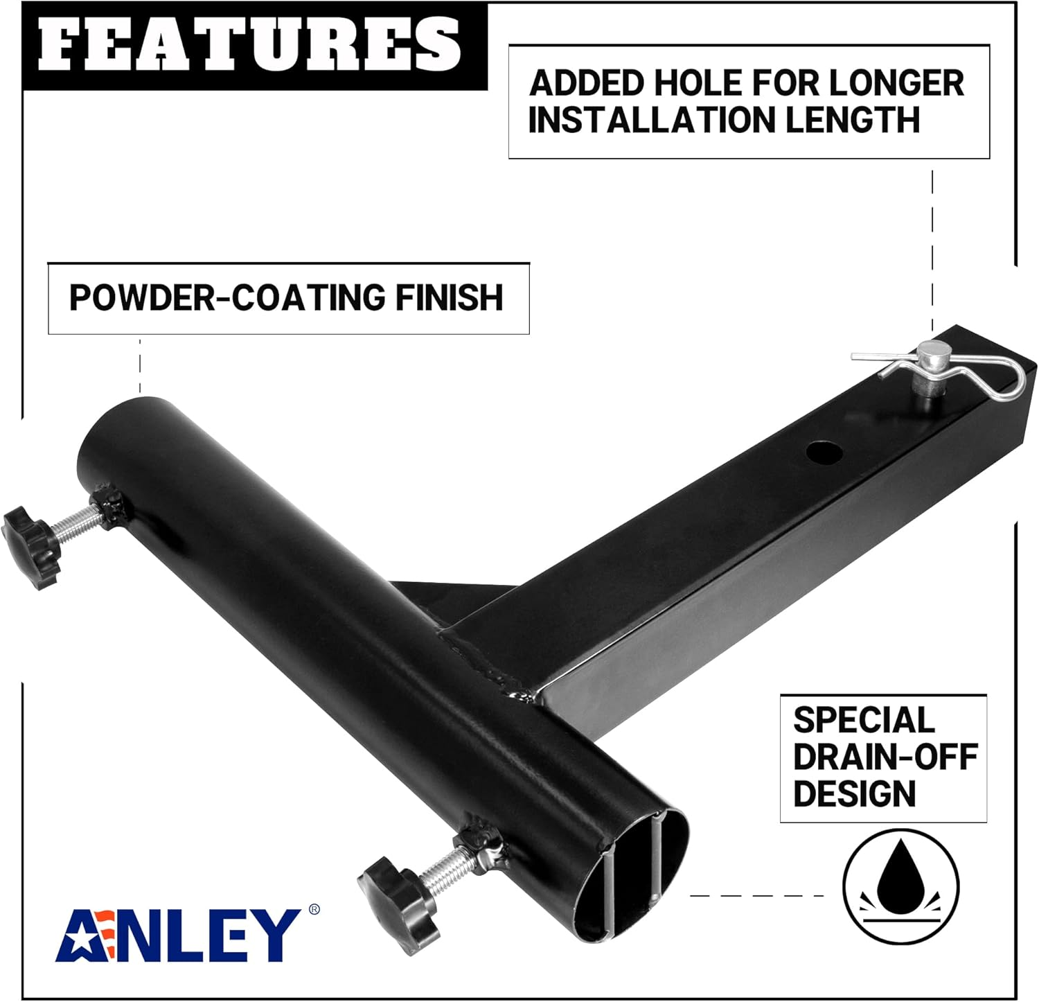 Anley Universal Car Hitch Mount Flagpole Holder - Compatible with Standard 2 Inch Hitch Receiver for Truck, Jeep, Van & RV - Vehicle Rear Flag Pole Mounting Bracket - Fit Flagpole of 1 to 2 In image number 4