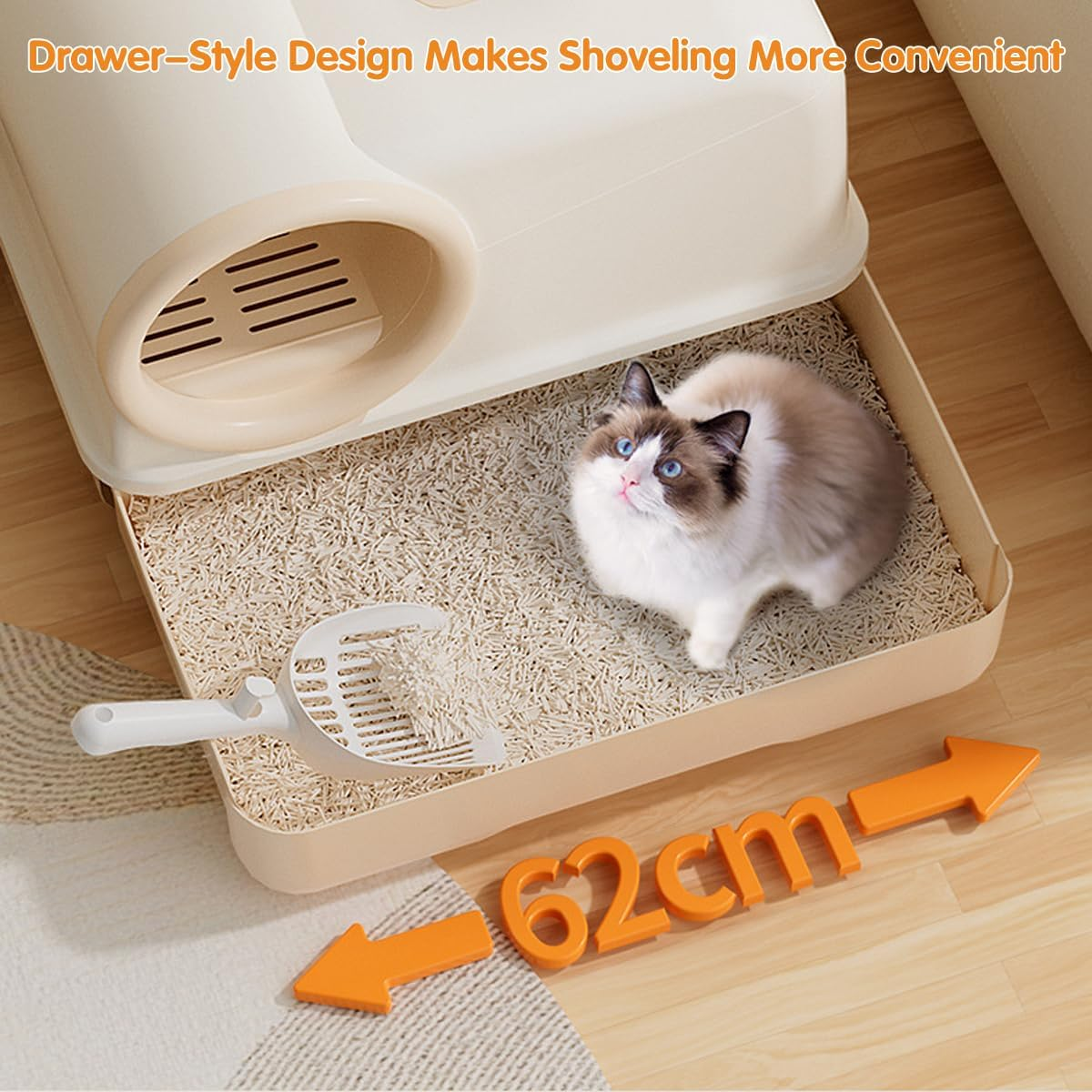 AIMALL 1Pc Fully Enclosed Cat Litter Box 24.4In with Drawer Design Extra Long Corridor Anti-Sand Odour Cat Toilet for Large Cats image number 5
