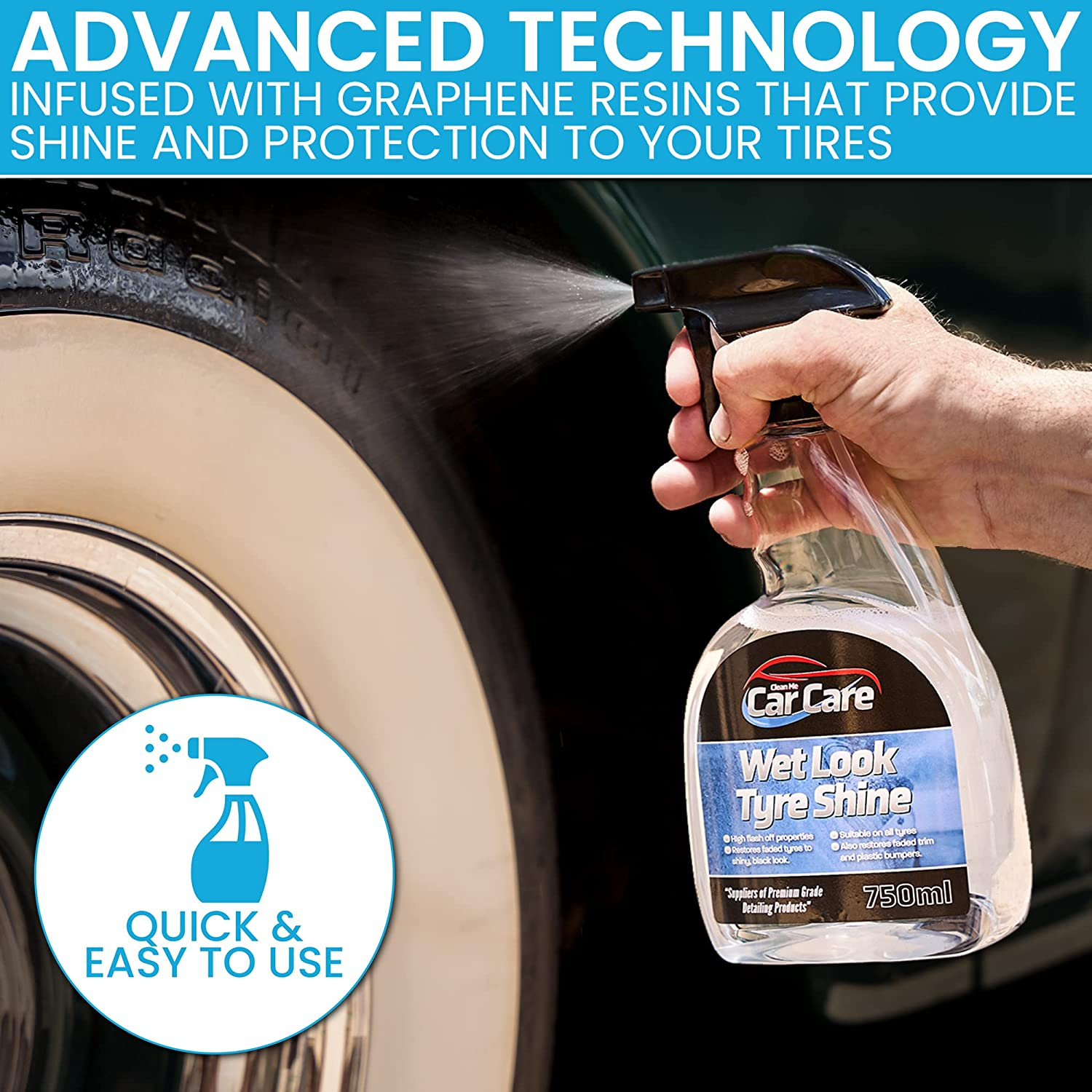 Wet Look Tyre Shine Spray &ndash; Long-Lasting Gloss & Protection | Wheel & Tyre Cleaner | Car Detailing & Wash Kit &ndash; 750Ml