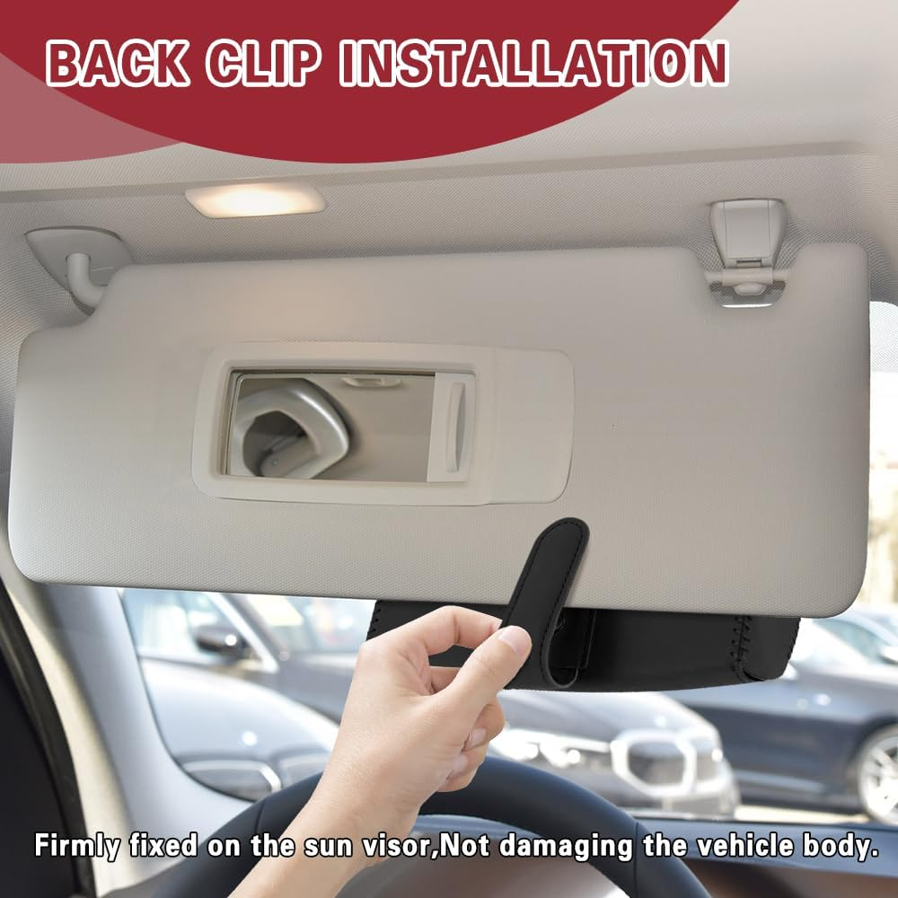 WINUERK Sunglass Holder for Car Visor, Leather Car Eyeglass Holder with Clips, Visor Accessorie Glasses Protective Storage Casef for Women Men, Universal Car Interior Accessories Fit All Cars (Black) - Brown image number 4