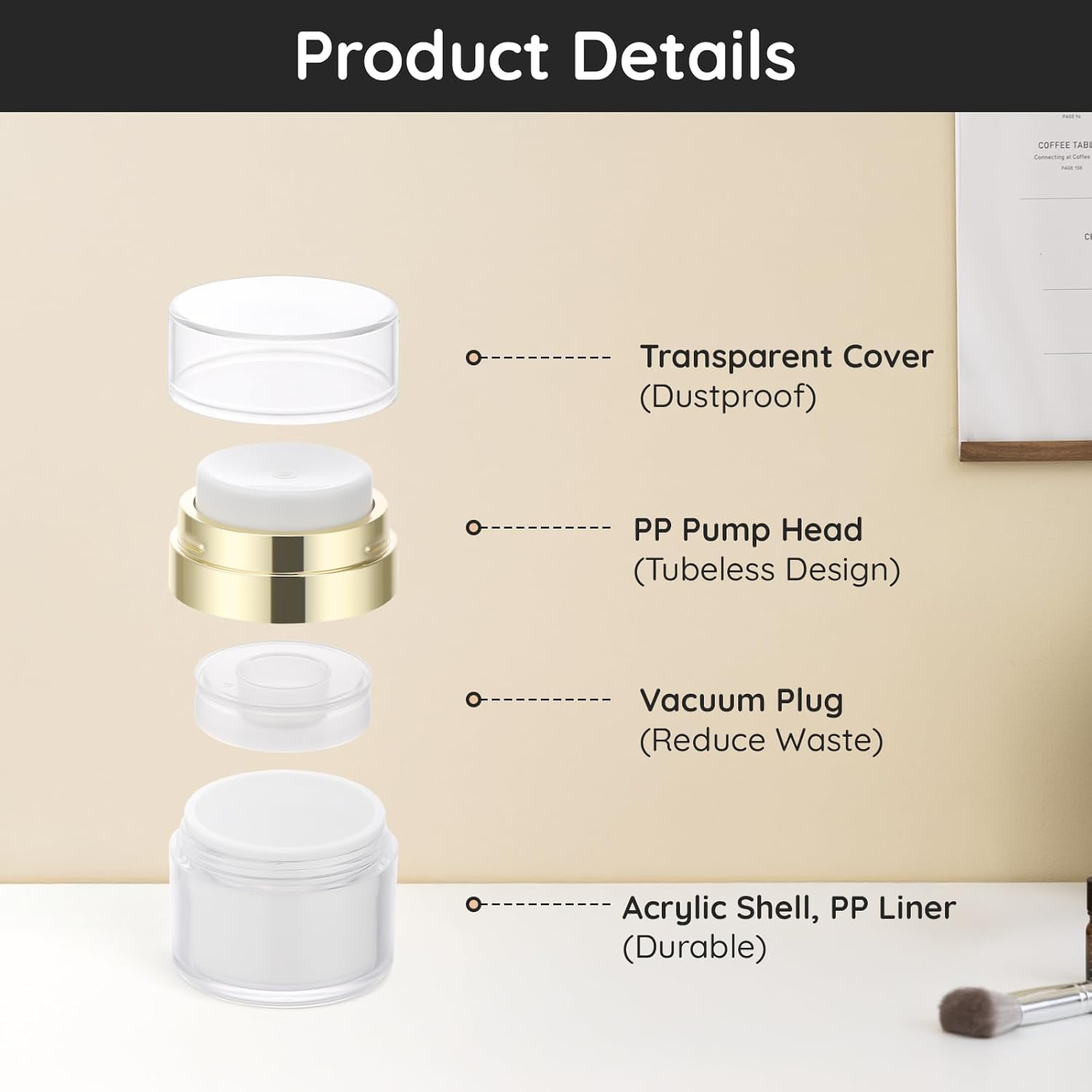 Segbeauty Airless Pump Jars, 2Pcs 15G Travel Containers for Cream, Vacuum Cosmetic Travel Containers, Refillable and Portable, for Thick Moisturizer, Skincare Cream image number 6