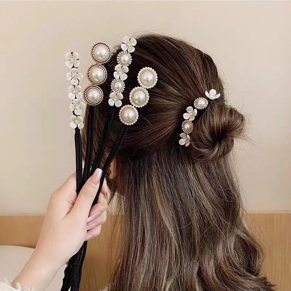 4 Pieces Flower Pearl Hair Bun Maker Twist Headband Doughnut Bun Maker Lazy Hairstyle Accessories for Women Girls image number 2