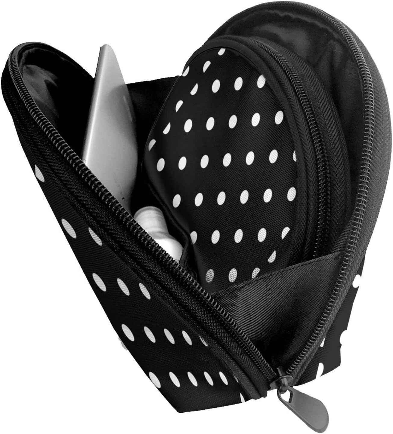 Cozimangoe Coin Pouch Makeup Bags Set, 2 Piece Shell Shape Cosmetic Bag with Pockets for Daily Travel Handbag Lipstick Keys Toiletry, Personalized Black and White Polka Dot Printed image number 4