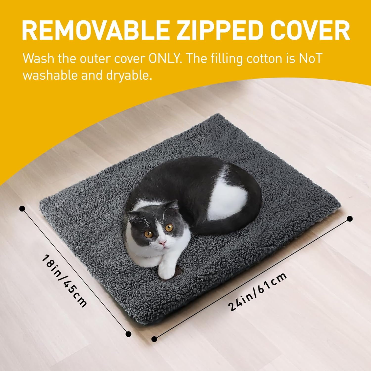 Self Warming Cat Bed Self Heating Cat Dog Mat 61 * 45Cm Extra Warm Thermal Pet Pad for Indoor Outdoor Pets with Removable Cover Non-Slip Bottom Washable Non Electric image number 3