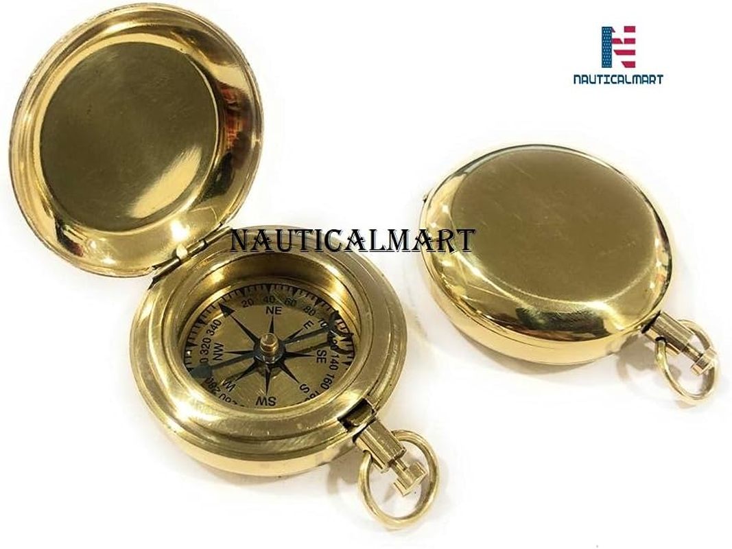 Nauticalmart Handmade Brass Push Button Compass -Direction Compass, Brass Pocket Compass, Pirate Gift Compass image number 2