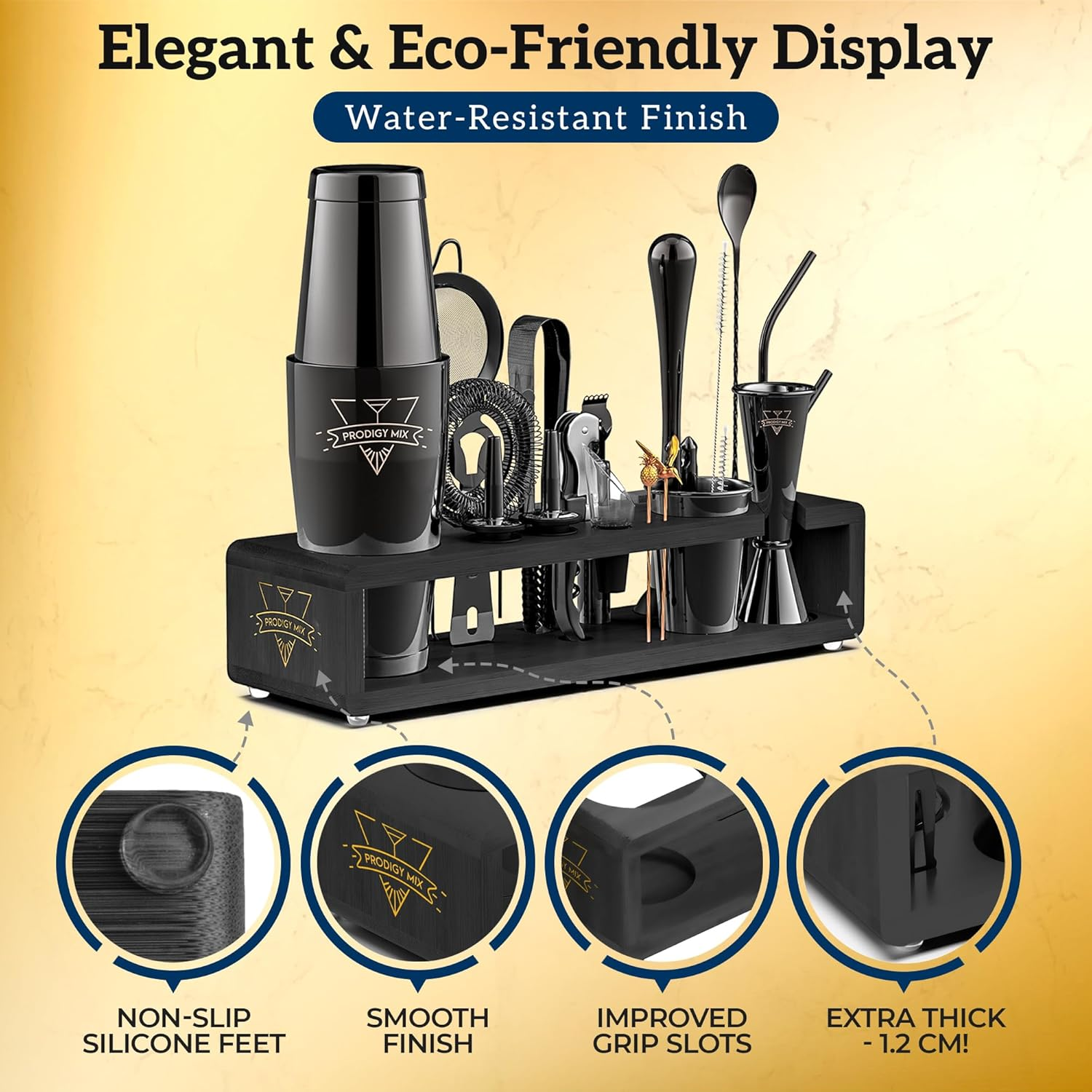 Prodigy Mix the Complete Mixology Bartender Kit 20-Piece Boston Cocktail Shaker Set - Premium Bar Accessories & Tools Set, Bonus Velvet Bag Recipe Cards, Stainless Steel Drink Mixer (Gunmetal-Black) image number 6