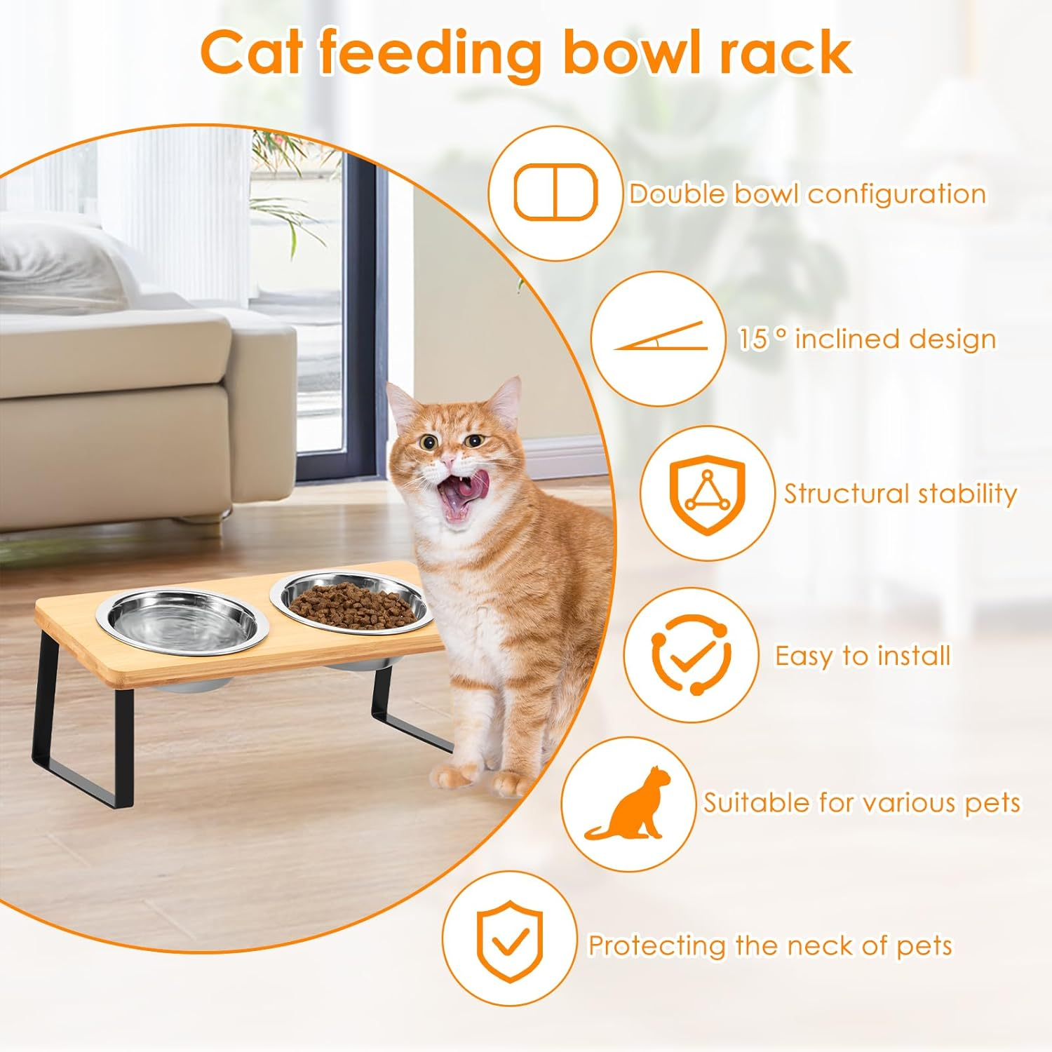 Elevated Dog Food Bowl Easy Install 15&deg; Tilted Cat Food and Water Bowl Stand Raised Puppy Feeding Stand for Cat Dog image number 5