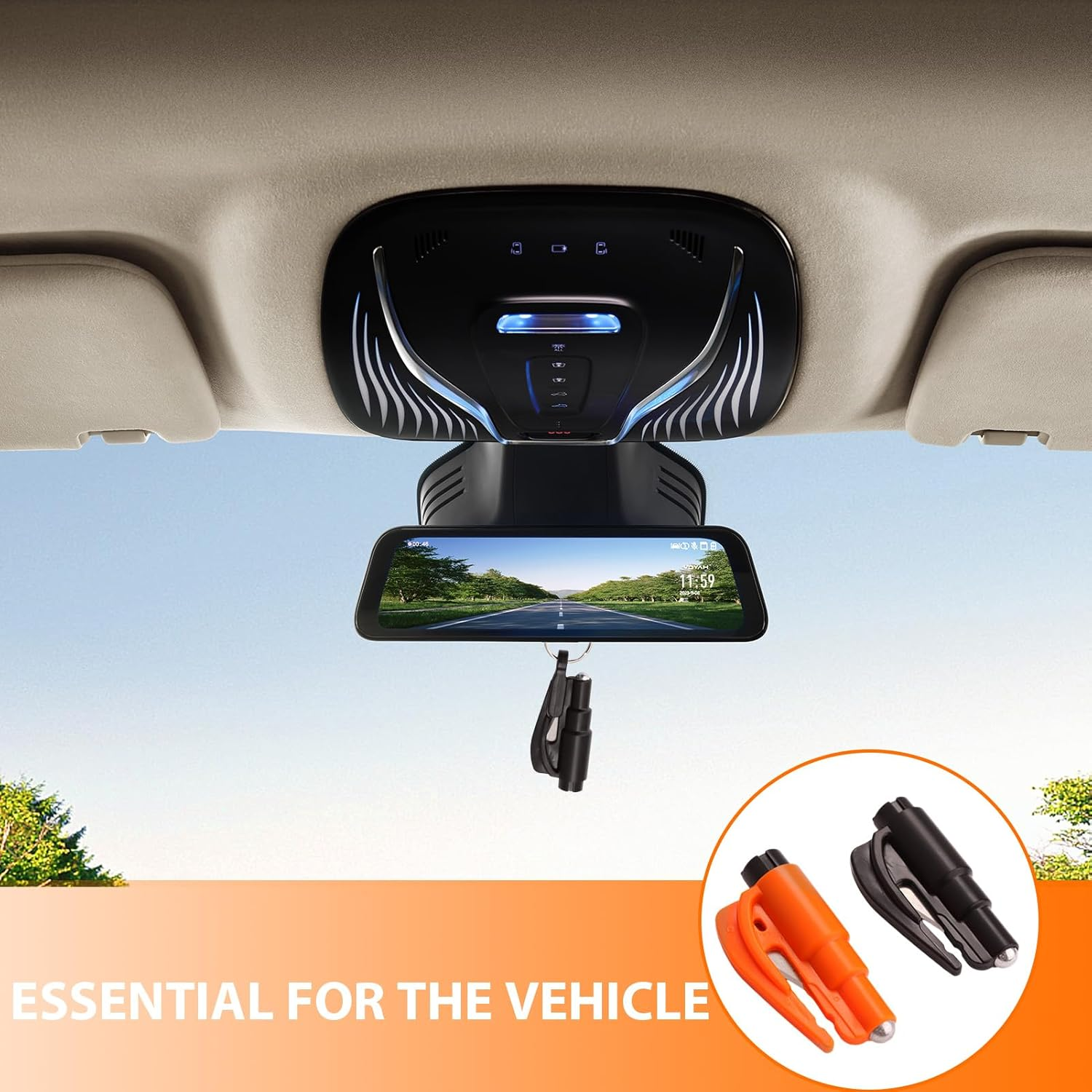 Ozessence 2 Car Window Breaker, 2-In-1 Emergency Keychain Car Escape Tool with Seatbelt Cutter, Simple Operation Crushed by One Press (Black/Orange