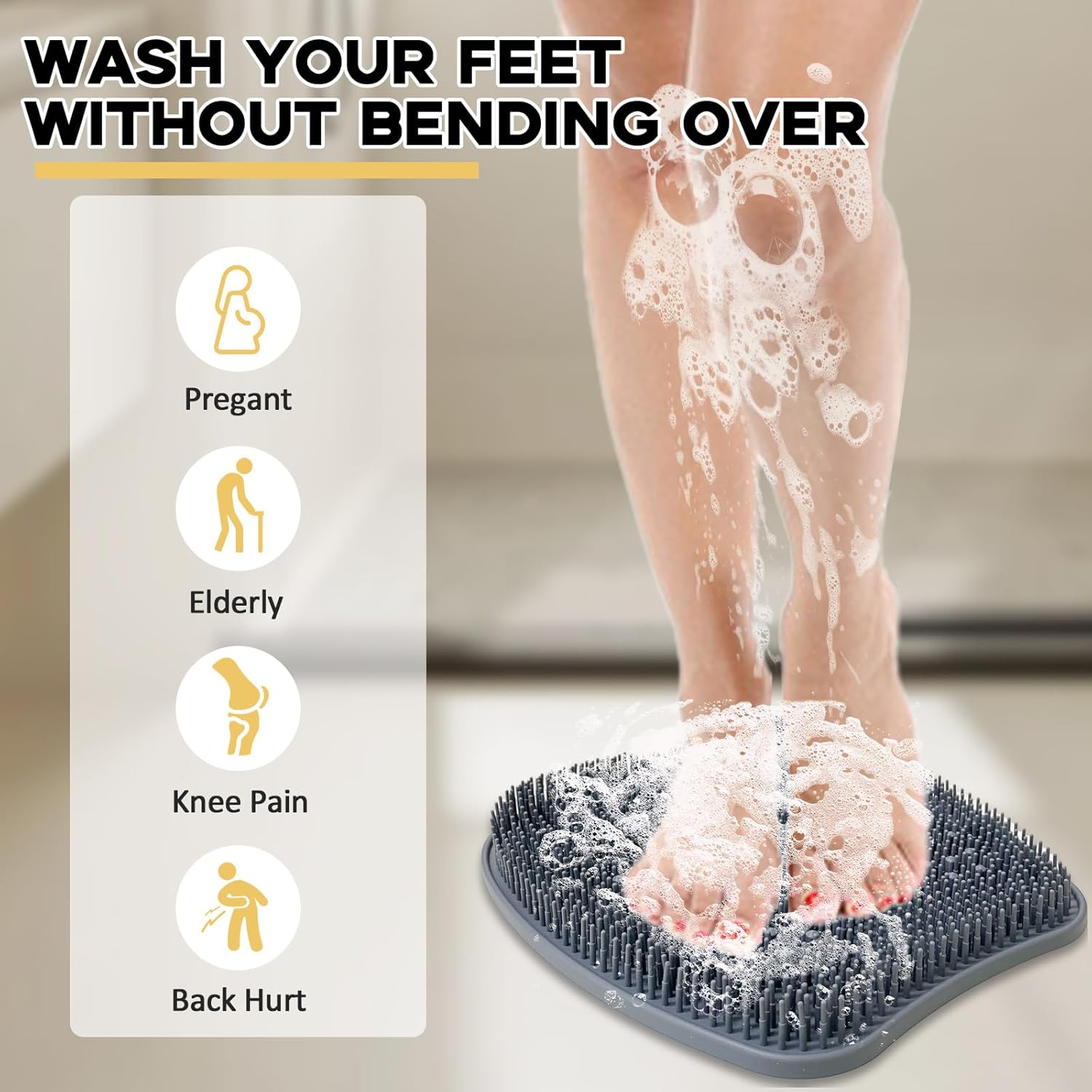 Luckyiren Extra Thicker & Larger Foot Scrubber Mat for Shower, Silicone Back Body Exfoliator Massager Cleaner Washer with Non Slip Suction Cup, Exfoliating Scrub Brush Pad for Women Men Elderly image number 4