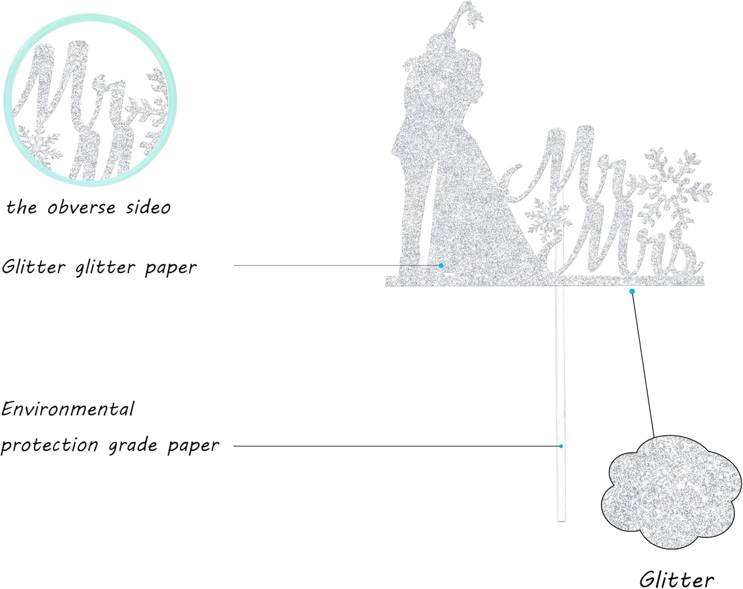 Winter Wedding Cake Topper, Mr & Mrs Cake Decorations, Snowflakes Wedding Decor, Snow in Love, Christmas Winter Engagement Party Supplies Silver Glitter image number 1