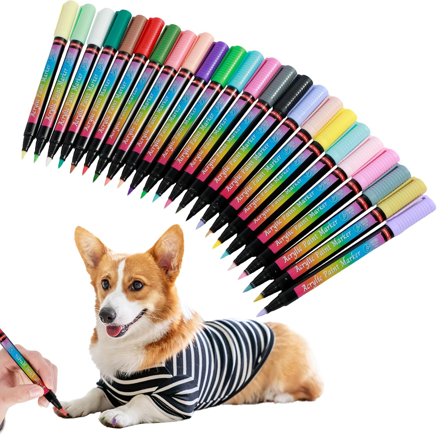 24Pcs Dog Nail Polish Pens Reusable Acrylic Dog Nail Polish Pens Fast Dry Dog Safe Nail Polish Set 24 Colors Odorless Dog Nail Paint Markers Set Pet Grooming Kit for Dogs Cats Puppy image number 6