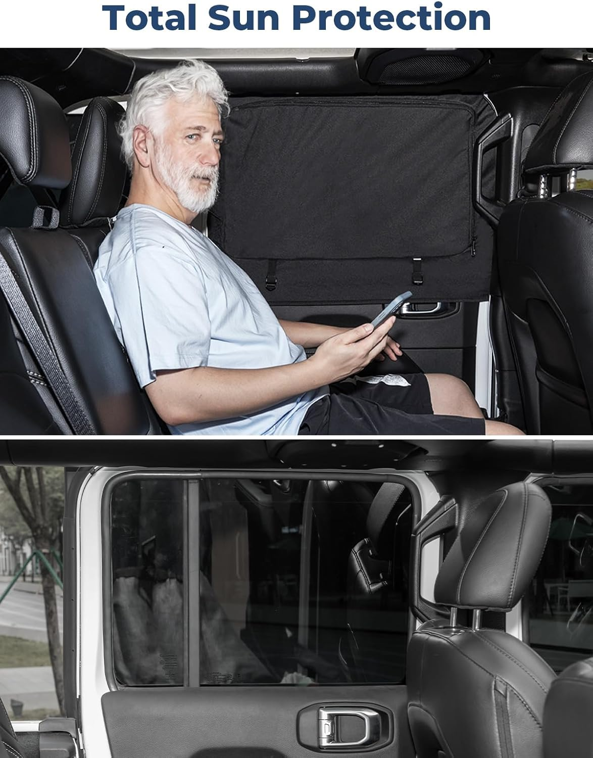 JOYTUTUS Rear Wrangler Side Window Sun Shade Camping Window Insect Screen Compatible with 2007-2024 Wrangler JK JL 4 Doors Gladiator JT, Car Window Covers for Privacy Blackout 2 Pcs image number 3