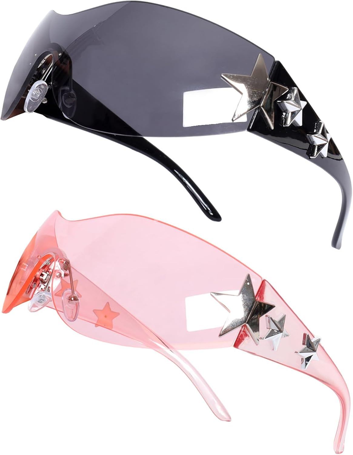 Nfvjfxz 2 Pairs Fashion Y2K Sunglasses Star Sunglasses Oversized Frameless Black and Pink Glasses for Women Men Driving Shopping Riding Street Photography image number 4