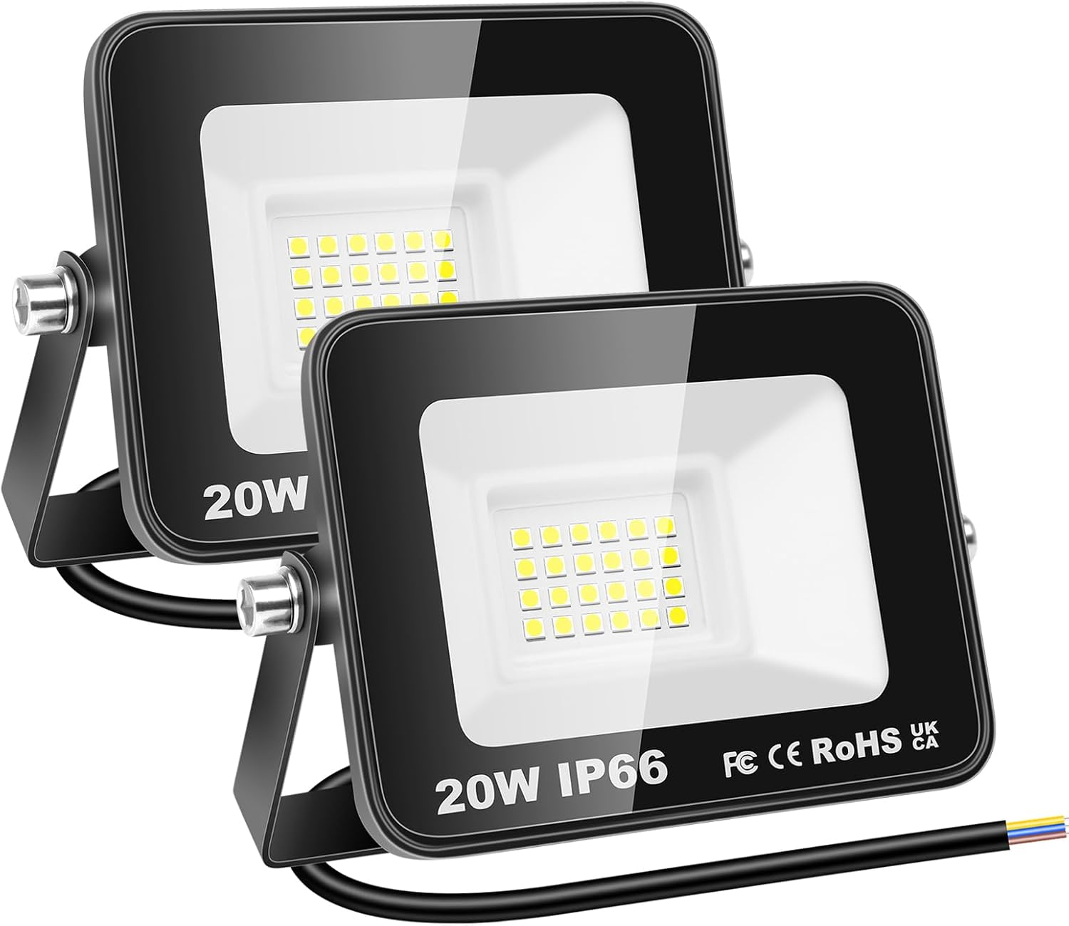 RIGIDON 2 X 20 W LED Outdoor Floodlight, 2000 LM Outdoor Spotlight, 6000 K Cool White IP66 Waterproof LED Floodlight, Outdoor Lamp for Garden, Courtyards, Garage, Hotel, Sports Field, Workshop image number 4