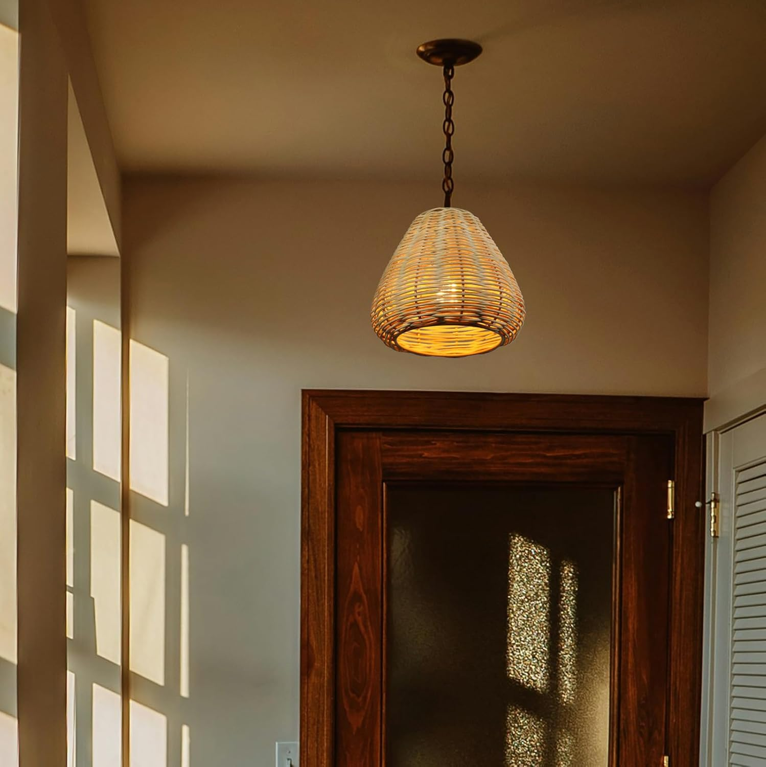 Round Rattan Lampshade Boho, Stylish Upgrade Lampshade for Table Lamp, Hanging and Floor Lamp, All Indoor Spaces (Brown, 14 Cm Diameter 15 Cm Height) image number 4