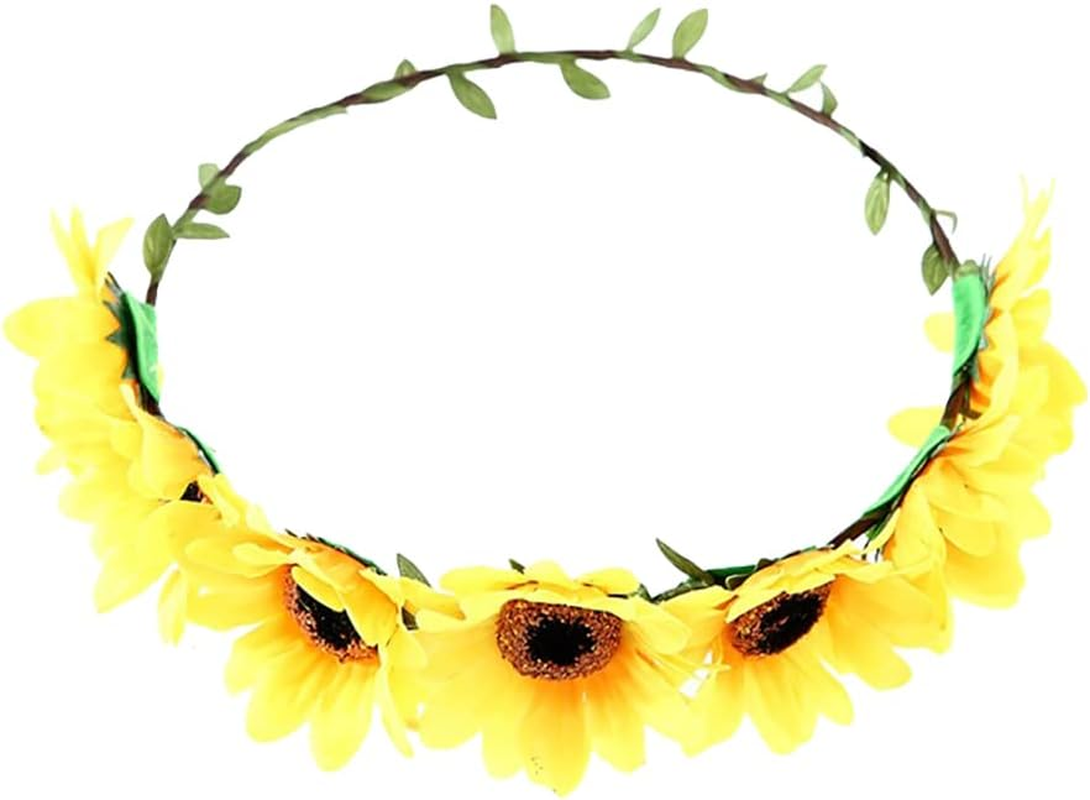 JIHUOO Sunflower Headband Hair Wreath Boho Flower Crown Flower Wreath Flowers Headband Headpiece for Women Wedding Party B