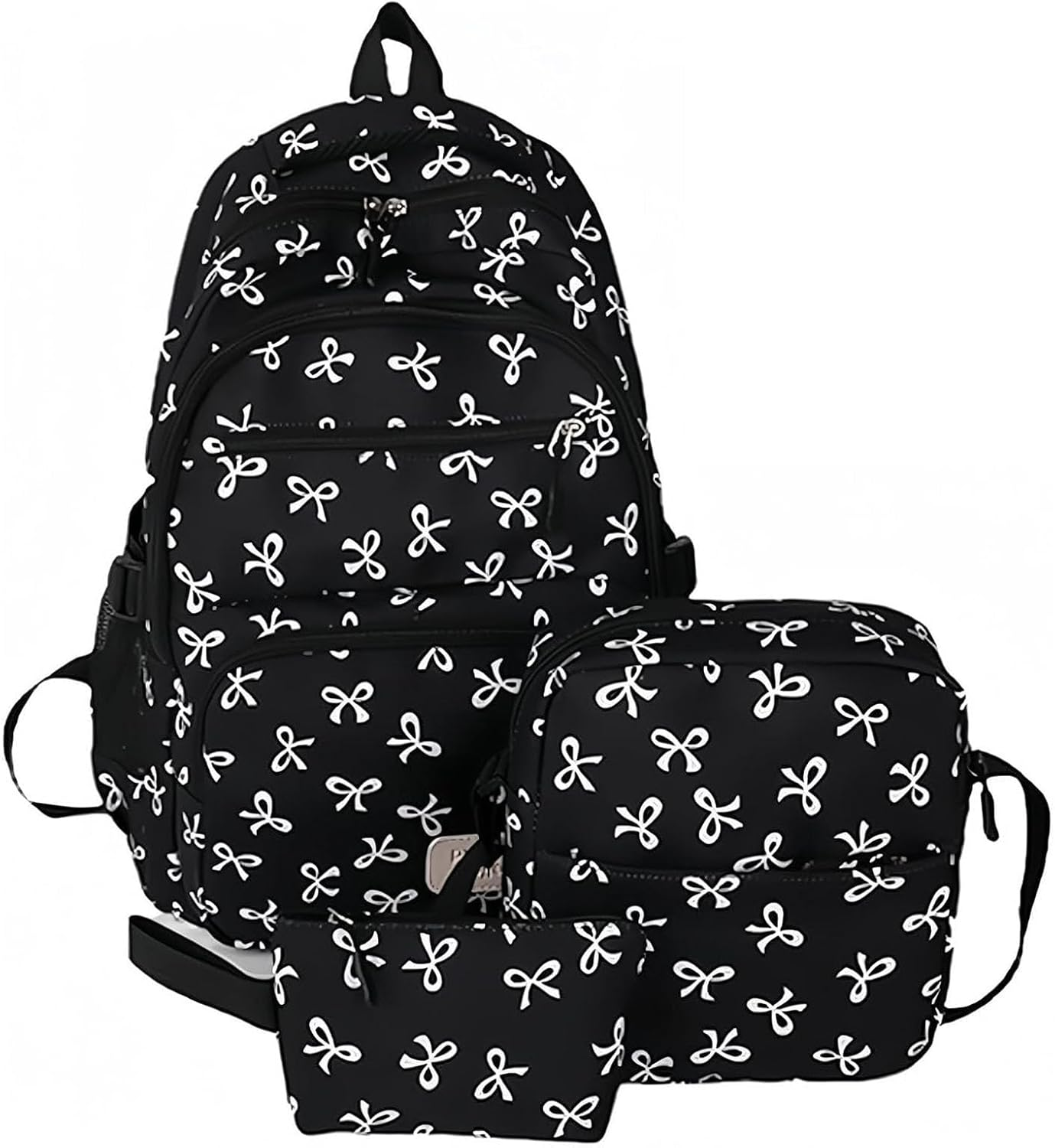 3Pcs Set Bow Backpack for Girls, Nylon Coquette Backpack with Bow Pattern, Cute Comfy, for Everyday Travel, College