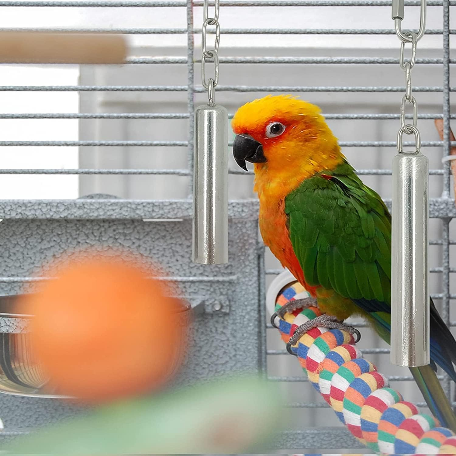 Norhogo 2 Pieces Bell for Parrots, Stainless Steel Bell Toy, Stainless Steel Bell Toy for Parrot, Macaw, African Grey, Cockatiel, Cockatiel, Cockatiel image number 4