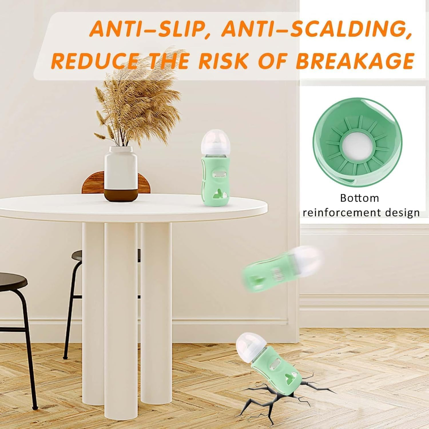 Silicone Sleeves for Avent Natural Glass Baby Bottles, 3 Pack anti Breakage Baby Bottle Holder, Compatible Philips Avent Glass Natural Baby Bottle 8 Oz, BPA Free(White+Blue+Green) image number 5