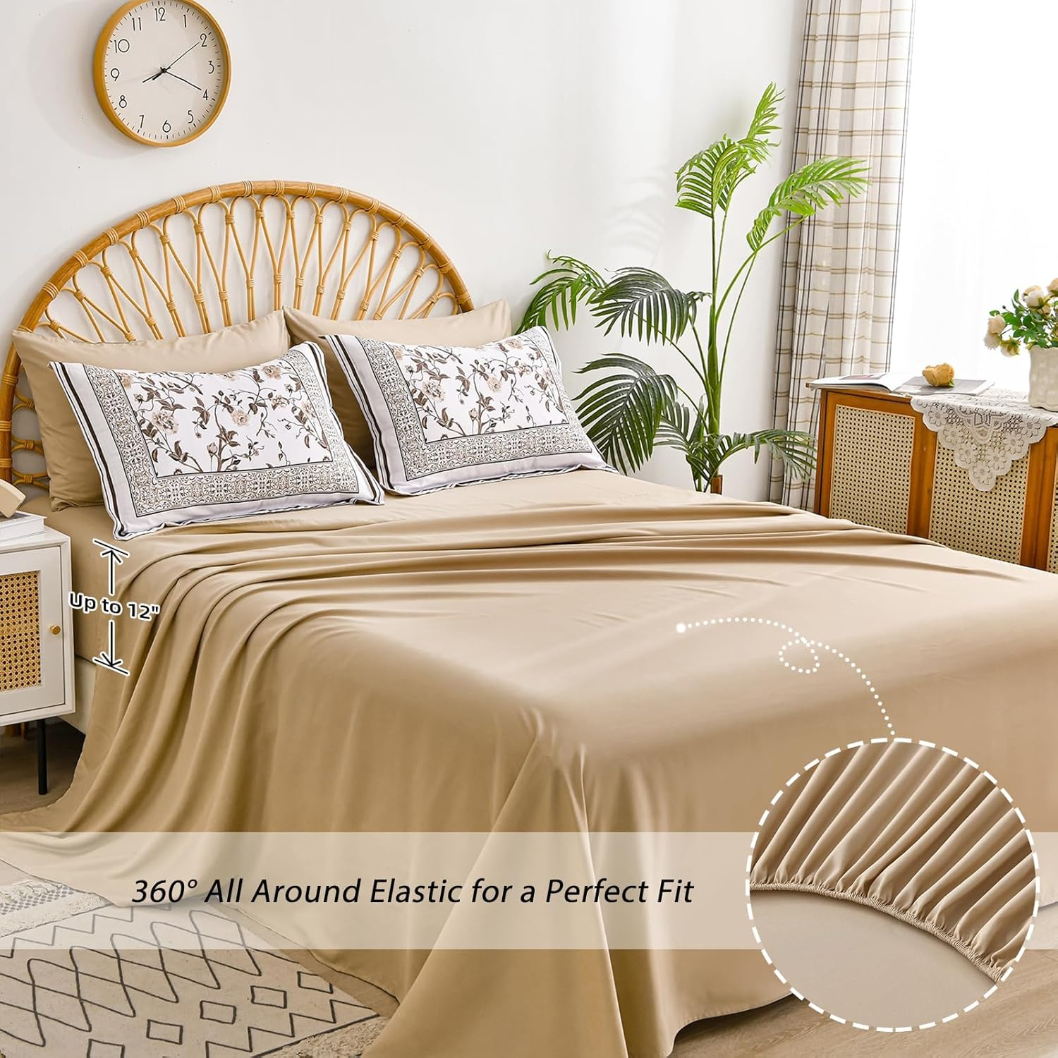 Dobuyly Brown King Size Comforter Set, Floral Botanical Bedding Set 7 Piece Bed in a Bag King, Soft Microfiber Flowers Bedding Comforter Sets with Sheets for All Season image number 6