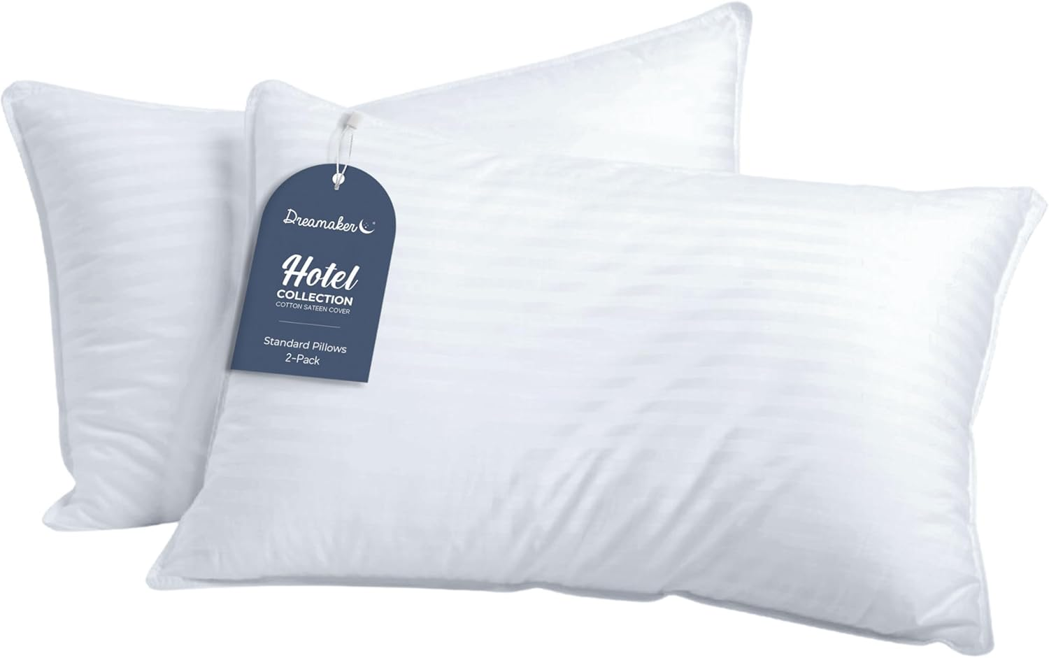 Dreamaker Hotel Collection Cotton Sateen Striped Cover Microfibre Pillow Hypo-Allergenic Anti-Dust Mite Designed to Support Neck, Side, Stomach, and Back Sleepers - Standard Size 73X48Cm (Pack of 2) image number 3