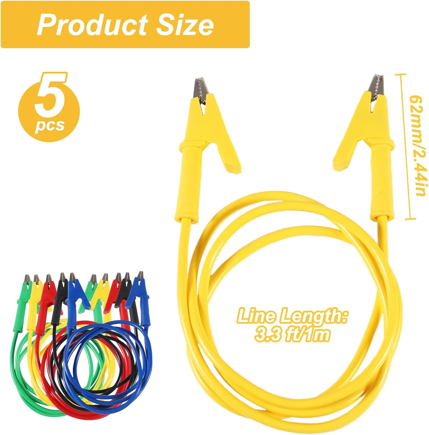 QCCAN 5PCS Alligator Clips Test Leads, 15A Test Leads Wire Cable with Insulators Clips, 3.3Ft/1M Test Leads with Alligator Clips for Electrical Testing image number 1