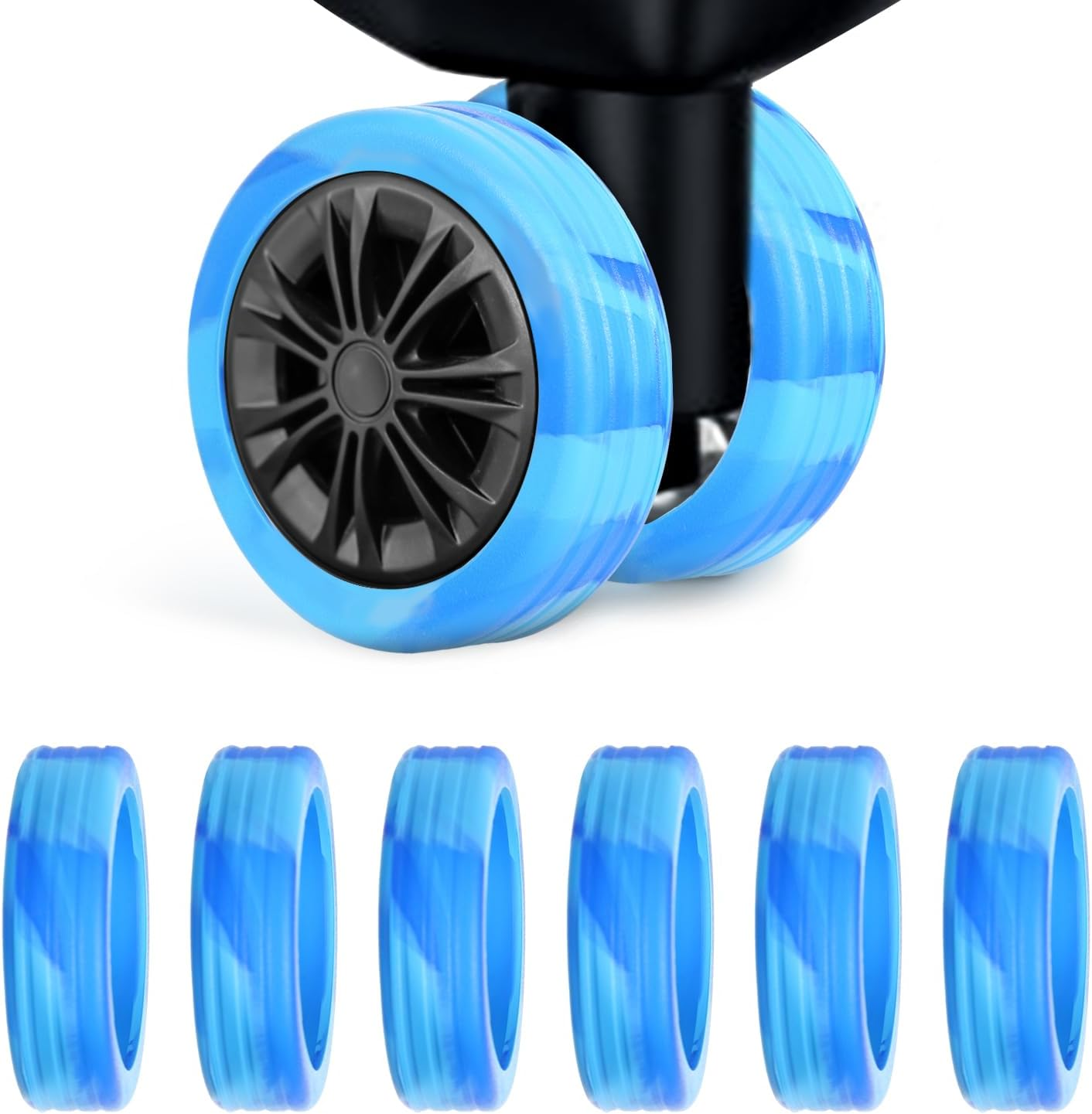 8Pcs Luggage Wheel Covers 4.2X1.5Cm Silicone Luggage Wheel Protector Wheel Covers Accessories Noise Proof for Most 8-Spinner Wheels Suitcase, Blue + Light Blue, 4,2X1,6Cm