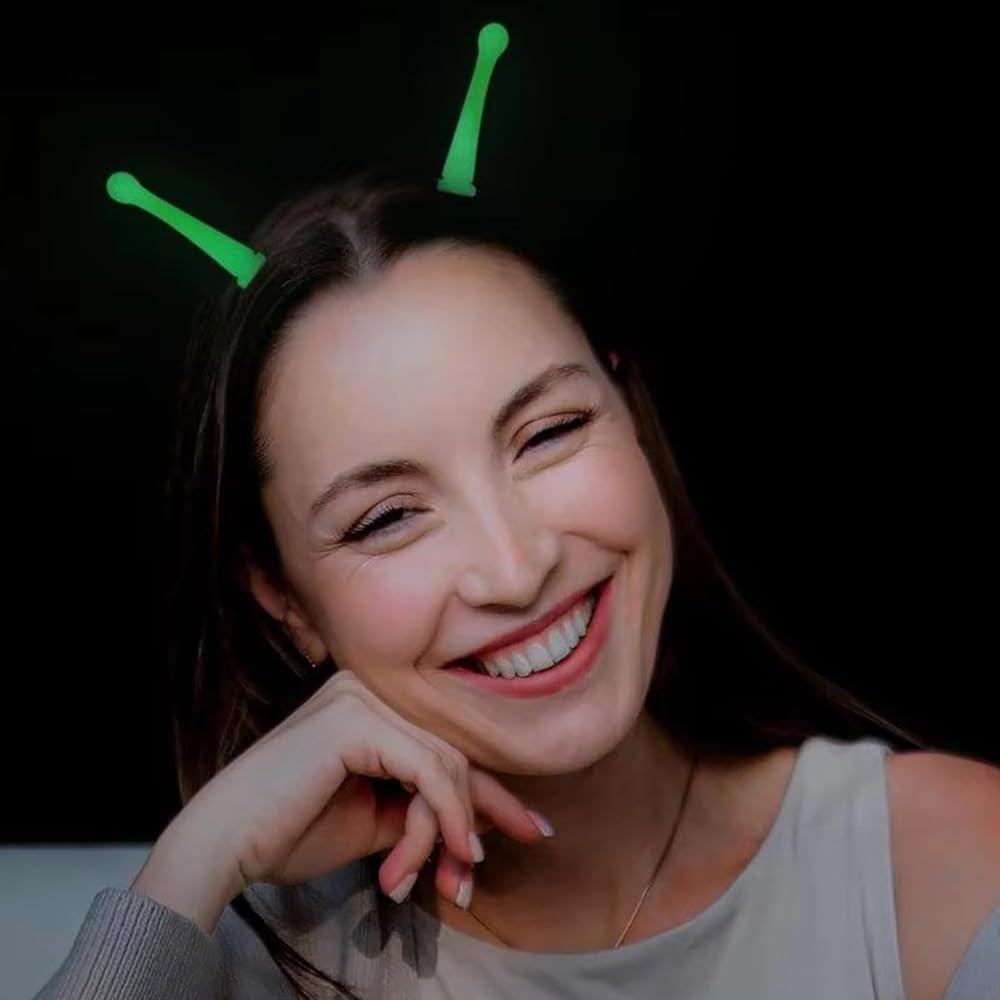NGUP Alien Costume Accessories Green Glow in Dark Alien Antenna Costume for Adult Kids Cosplay Women Halloween Face Luminous Cute Headband for Makeup Space Themed Party Favors image number 1
