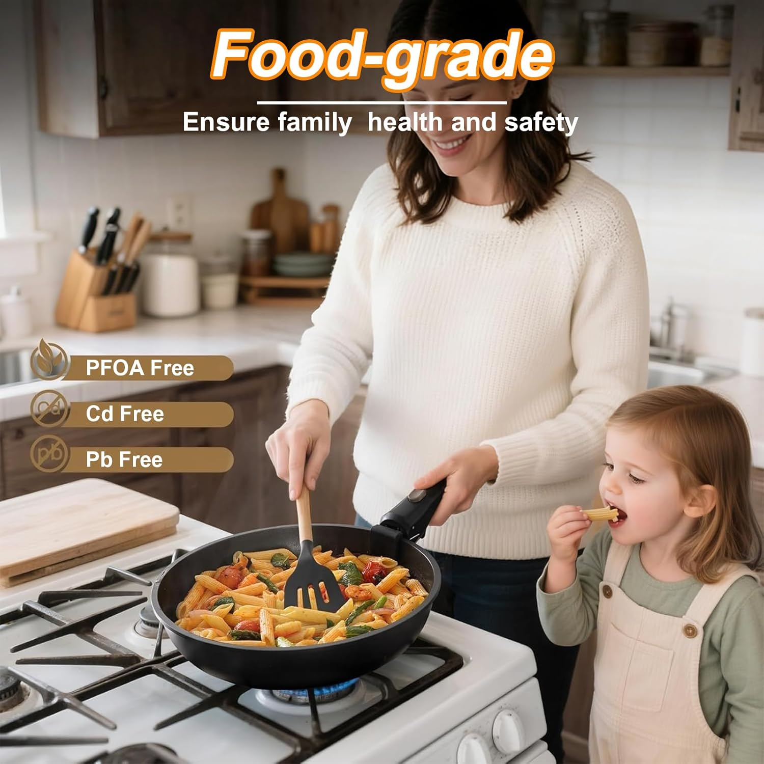 Yildue 23 Piece Pots and Pans Set, Detachable Handle Induction Cookware, Compatible with All Stoves,Non-Stick Stackable RV Kitchen Set, Dishwasher & Oven Safe (Black) image number 2