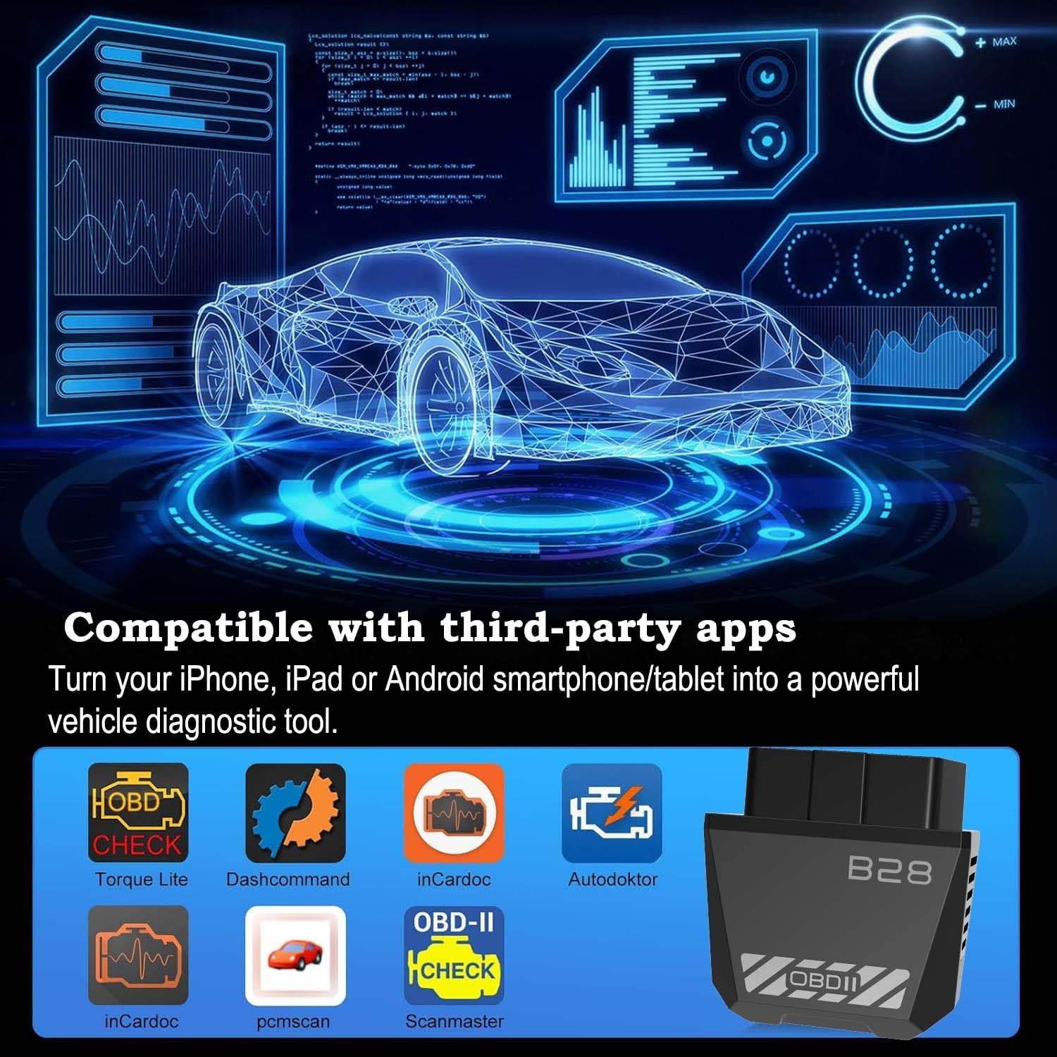 OBD2 Check 5.1 Bluetooth OBDII Vehicle Scanner for Ios & Android Wireless Car Diagnostic Scan Tool,Code Reader Check Engine Light Smog Check Car Scan Tool for 1996 & Newer Vehicles image number 1