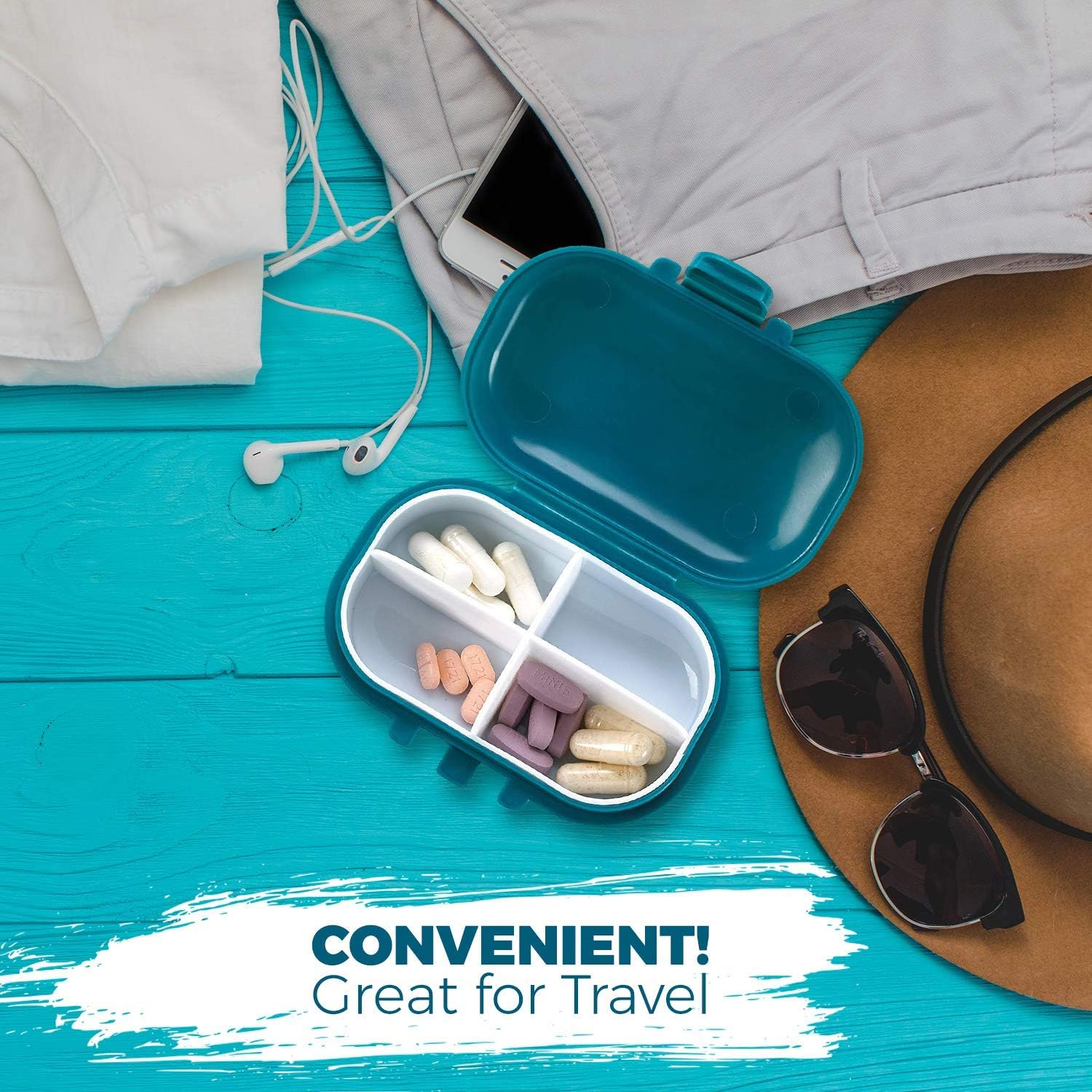 Small Pill Box - (Pack of 2) Pill Organizer Boxes - 4 Compartment Supplement Medication and Vitamin Travel Medication Carry Case - Daily Pill Dispenser image number 3