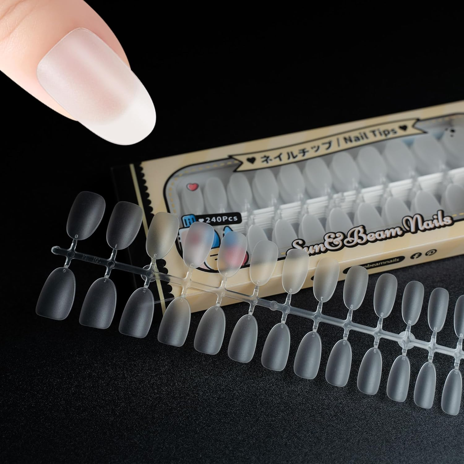 Sun&Beam Nails Fake Nails for Nails DIY Transparent Pop Translucent Clear Frosted Press on Nails Large Capacity Including Storage Box 12 Sizes 504 Pcs (#5-Short Ballerina Frosted)