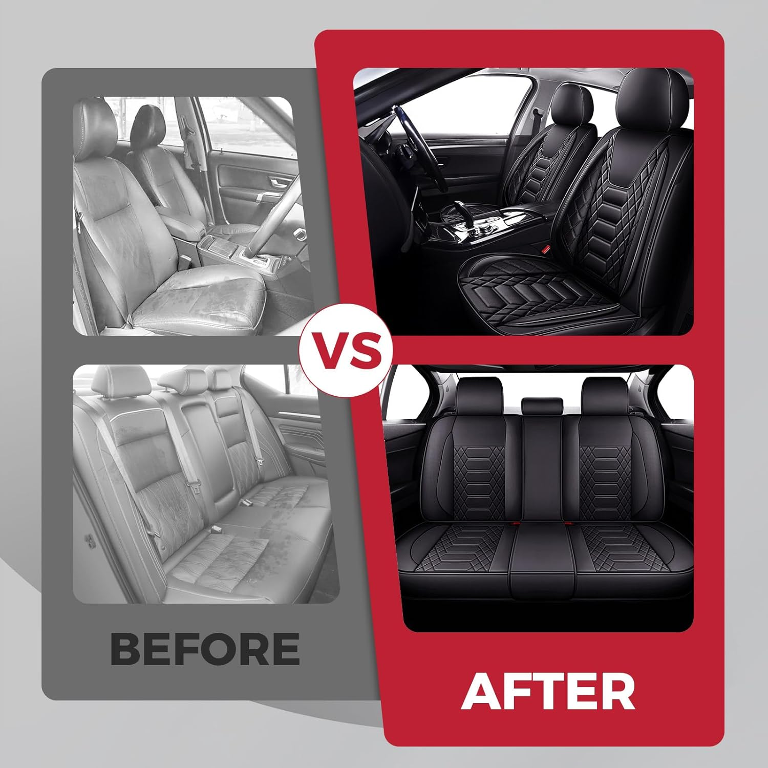 FREESOO Car Seat Covers Leather, Seat Cover Full Set Waterproof Automotive Cushion Protector Accessories Airbag Compatible Universal Fit for 5 Seats Vehicle (Black 8) image number 1