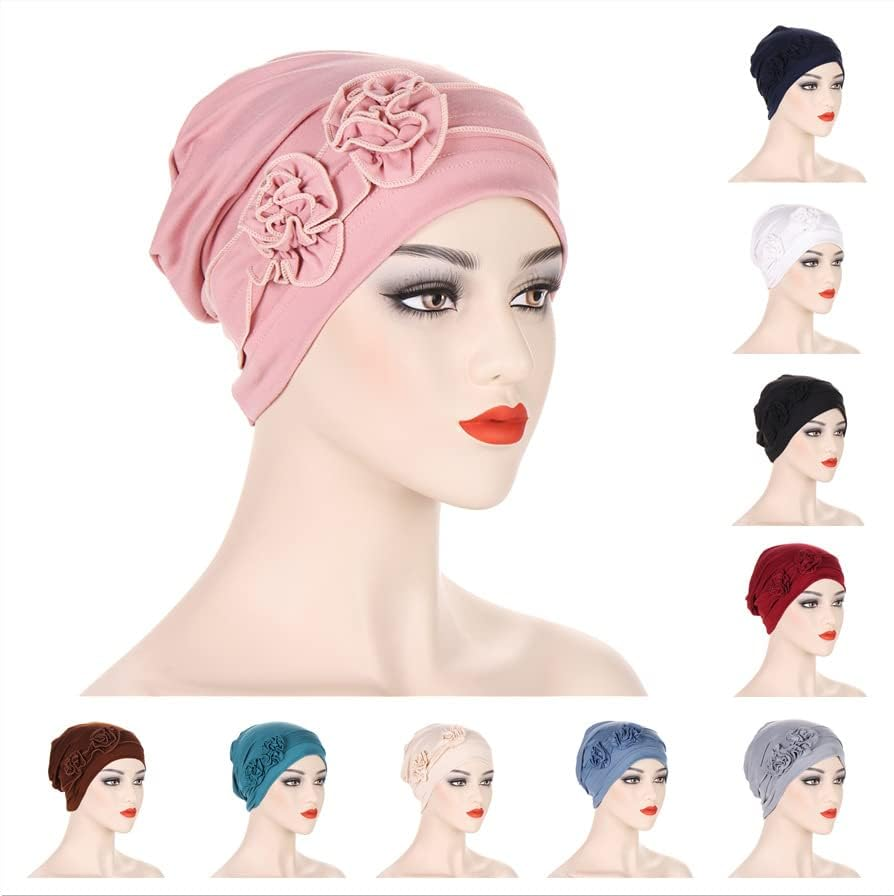 YYAOJHAO Flower Turban Hats for Women - Pre Tied Twist Solid Hedwrap Caps Chemo Cancer Headwear Headscarf Hair Loss Cover - Coffee image number 7