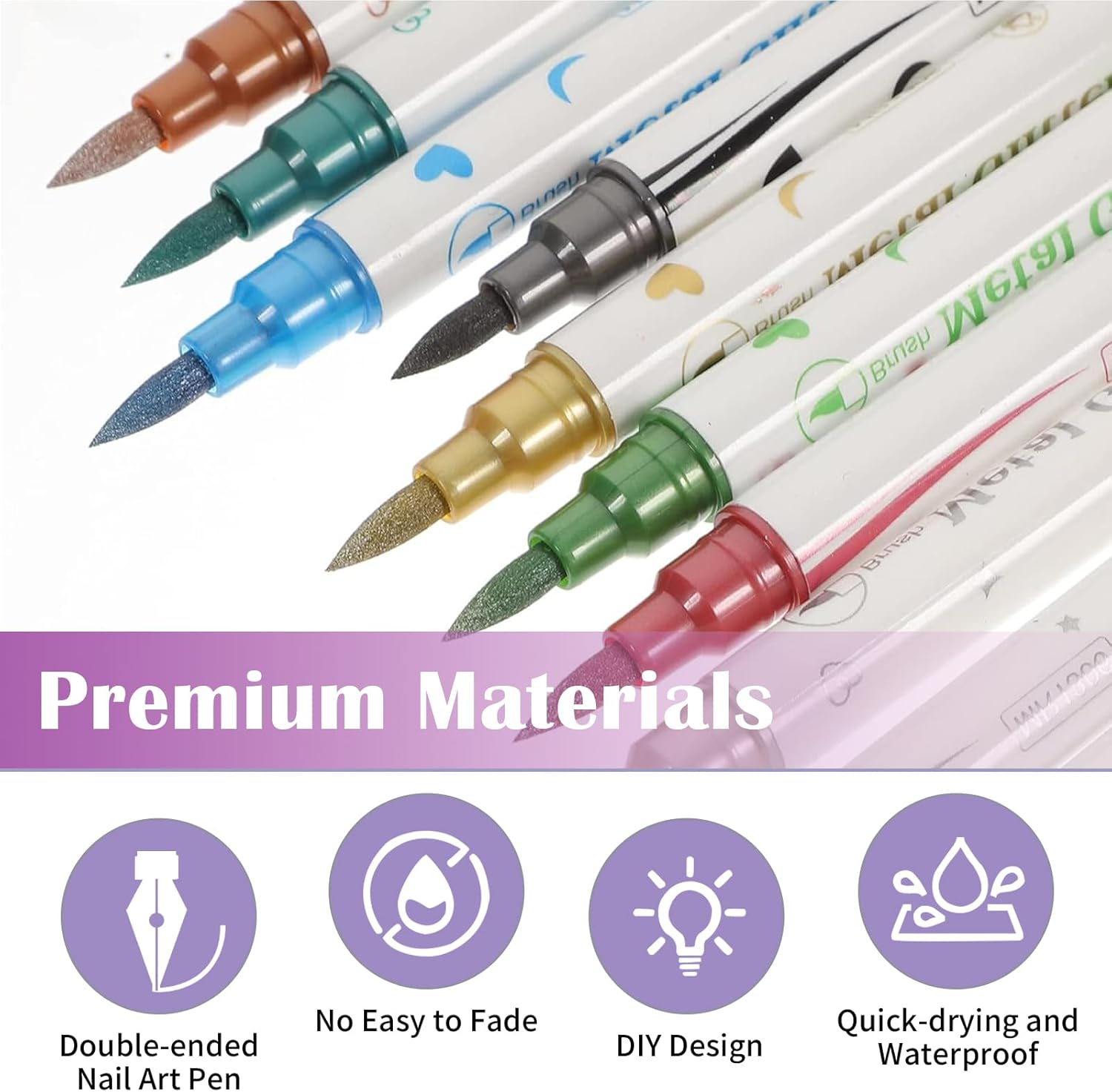 Jotia 10 Colors Nail Art Pens Set Double-Ended 3D Nail Polish Pens Dotting Liner Pen Tools for Manicure Nail DIY Decoration image number 5