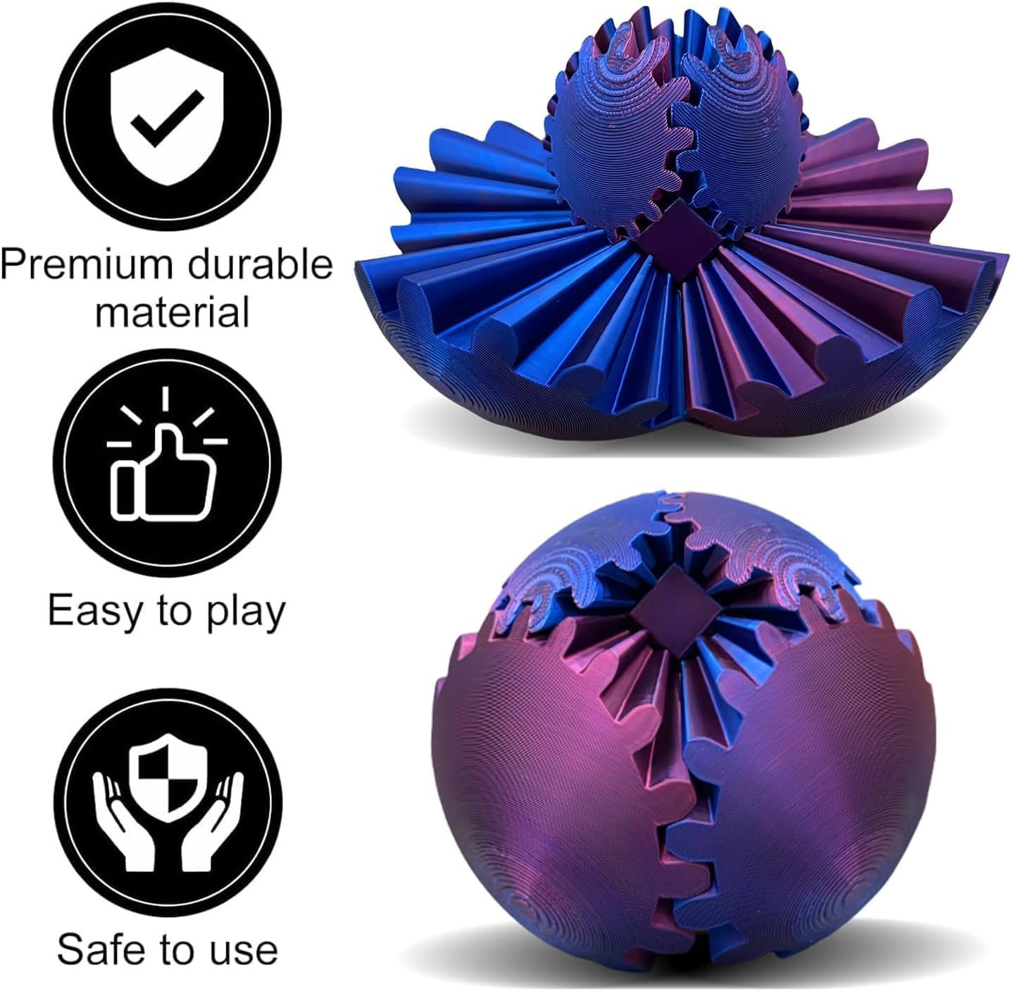 Gear Ball - 3D Printed Gear Ball Spin Ball or Cube Fidget Toy, Gear Sphere, Gear Ball Fidget Toy, Stress Ball, Gearsphere Desk Toy, Fidget Ball, Gear Toy for Stress and Anxiety Relaxing (D)