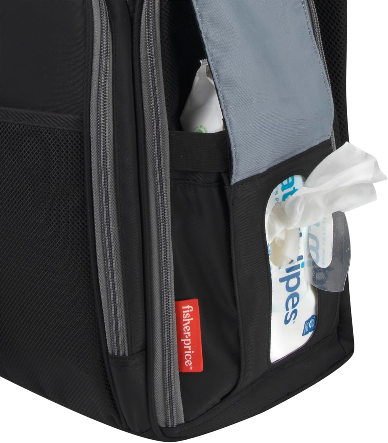 Fisher-Price Fastfinder 3 Piece Set Diaper Bag Backpack for Moms & Dads with Changing Pad and Wipes Pocket - Blue image number 7