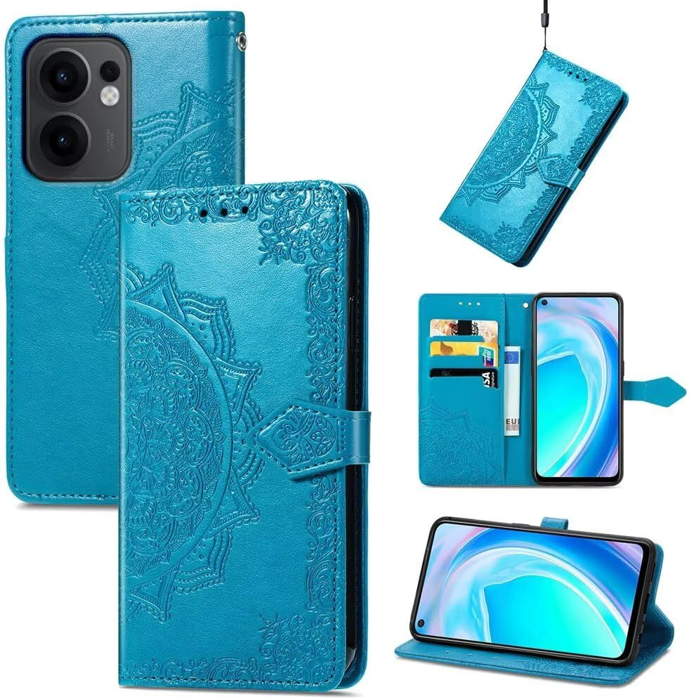 HONLEN Case for Oppo Reno13 F/Oppo Reno 13F 5G Mobile Phone Case, (6.67 Inches) Premium PU Leather Wallet Magnetic Closure Flip Case with 3 Card Slots, Mandala Pattern Case Blue image number 3