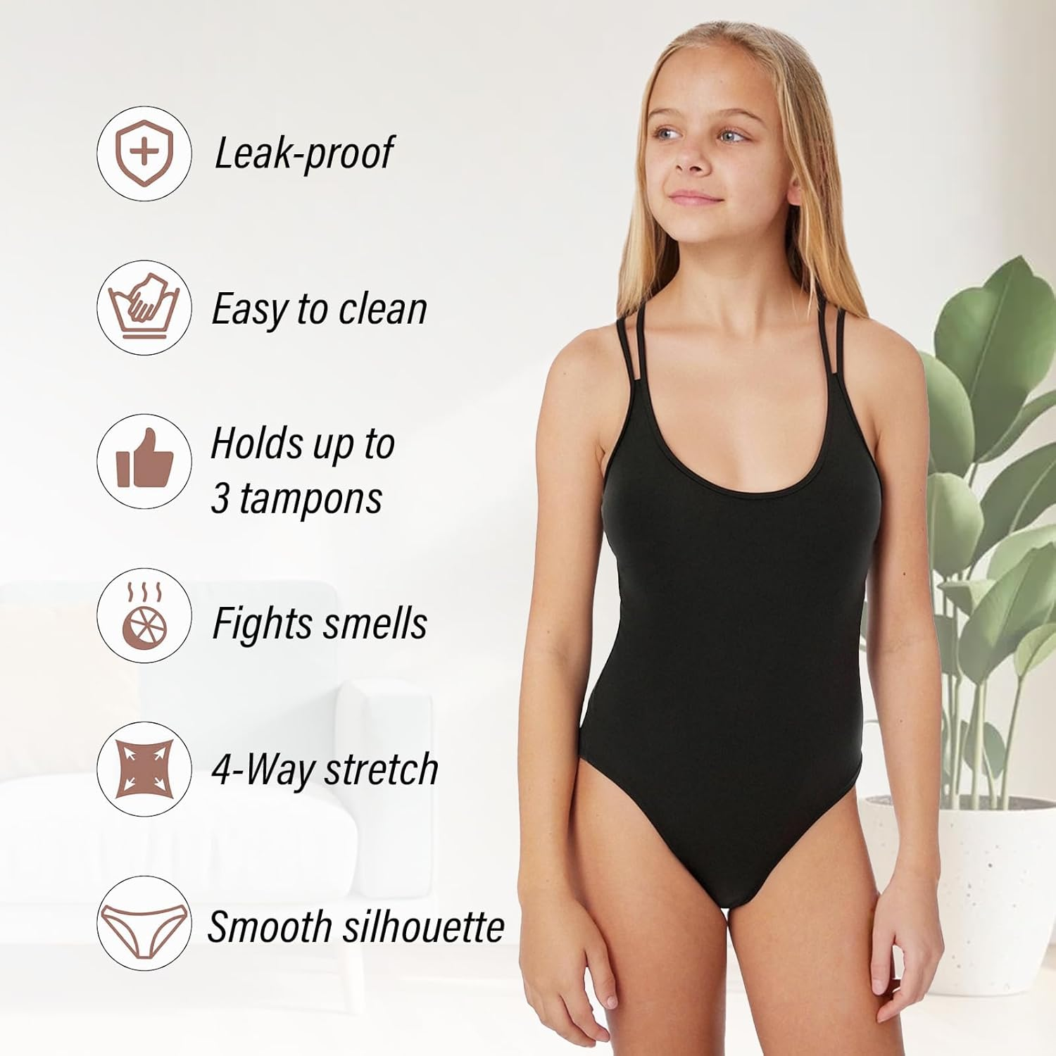 Supcomsta Women'S One Piece Leak-Proof Period Swimwear Menstrual Bathing Suit Racerback Training Swimsuit for Teens Girls image number 6